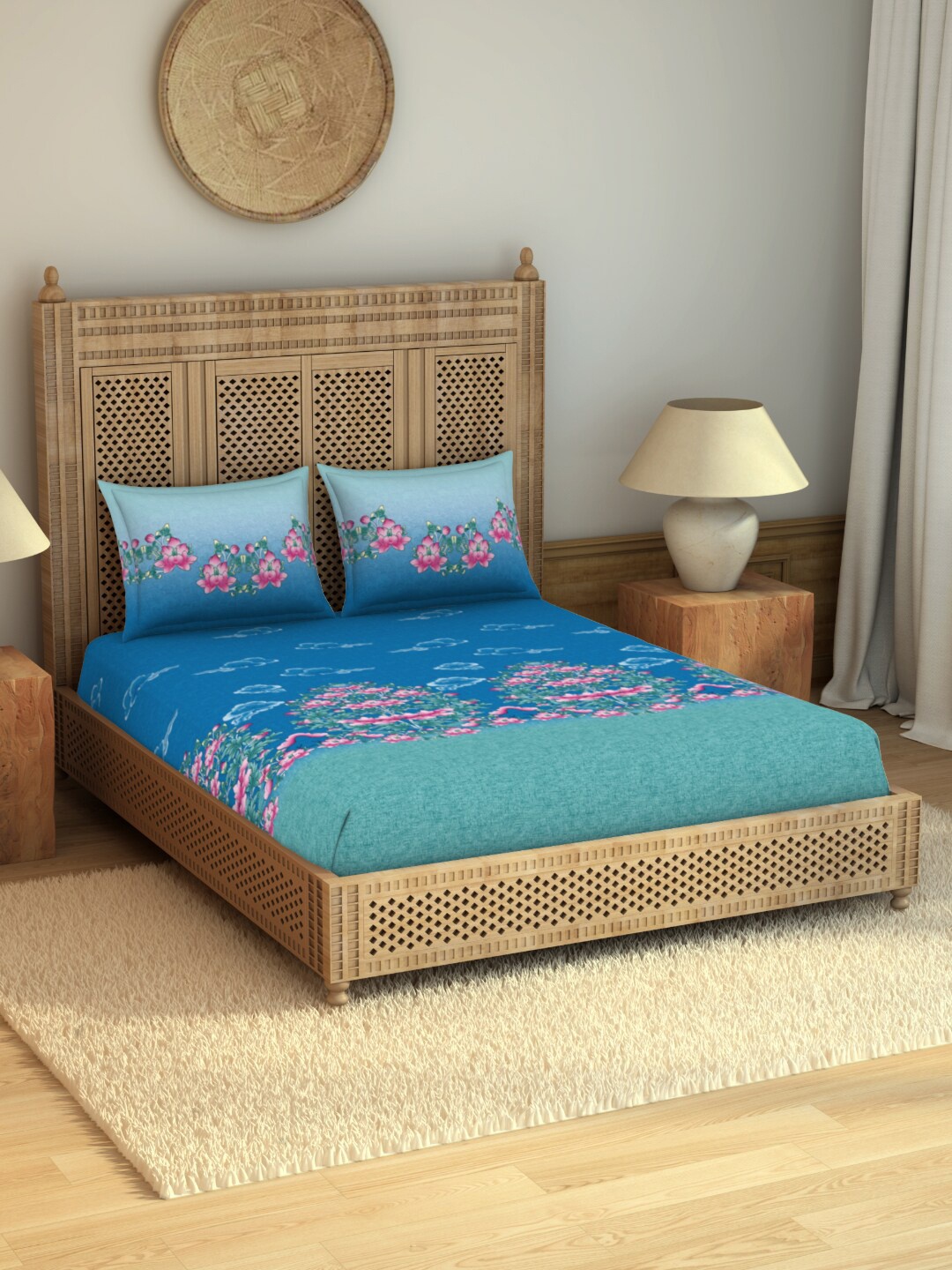 SPACES Teal & Magenta Floral 210 TC Pure Cotton King Bedsheet with 2 Pillow Covers
SPACES Teal & Magenta Floral 210 TC Pure Cotton King Bedsheet with 2 Pillow Covers