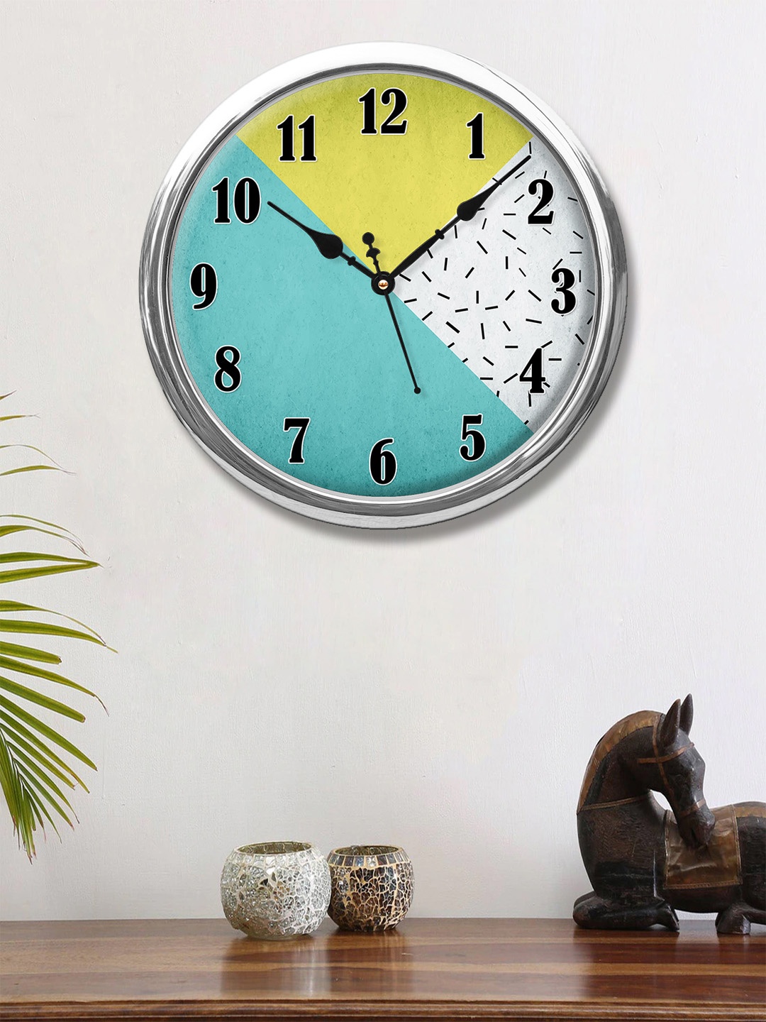 999Store Green & Yellow Printed Contemporary Wall Clock
