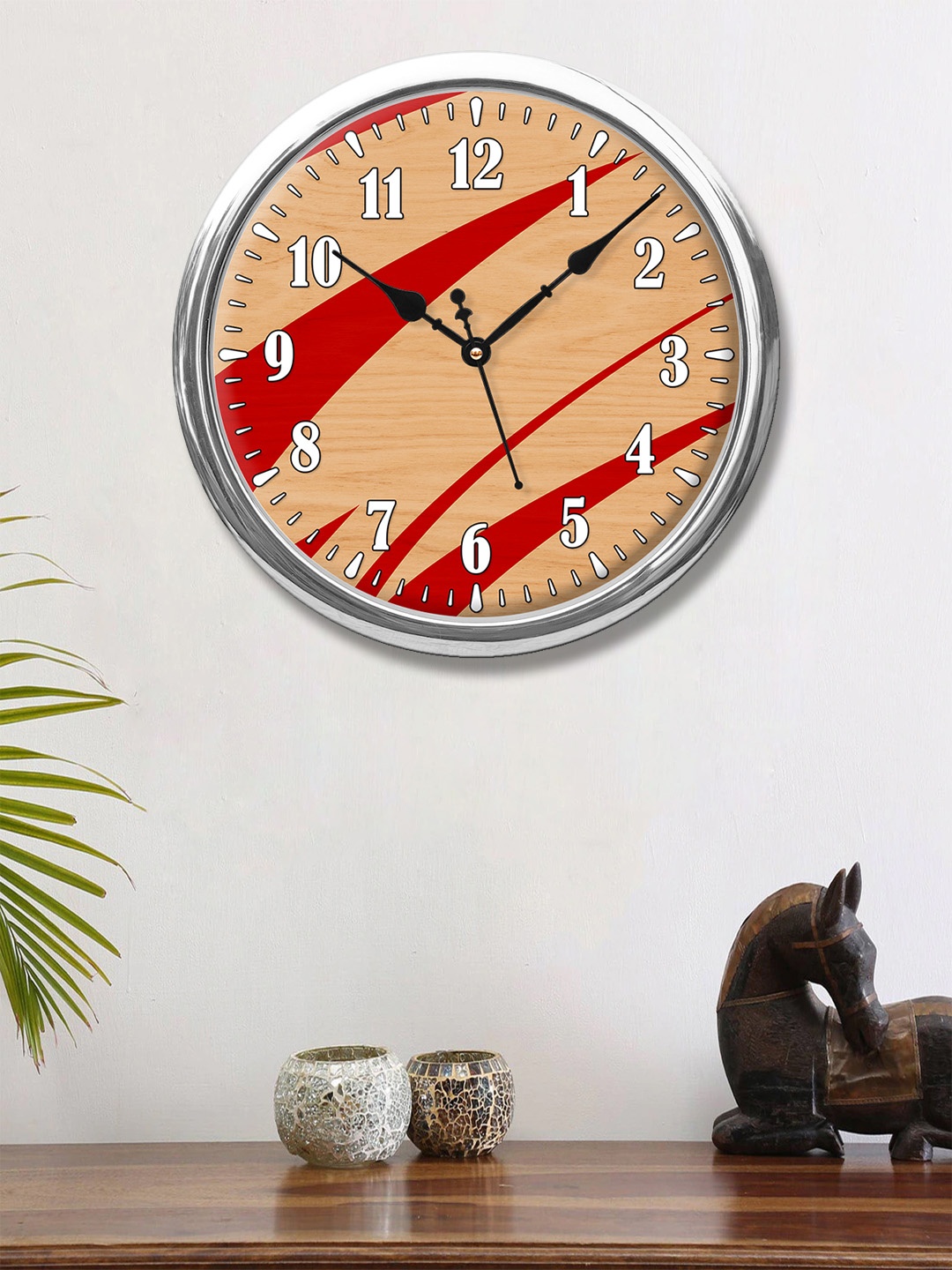 999Store Brown & Red Printed Contemporary Wall Clock
