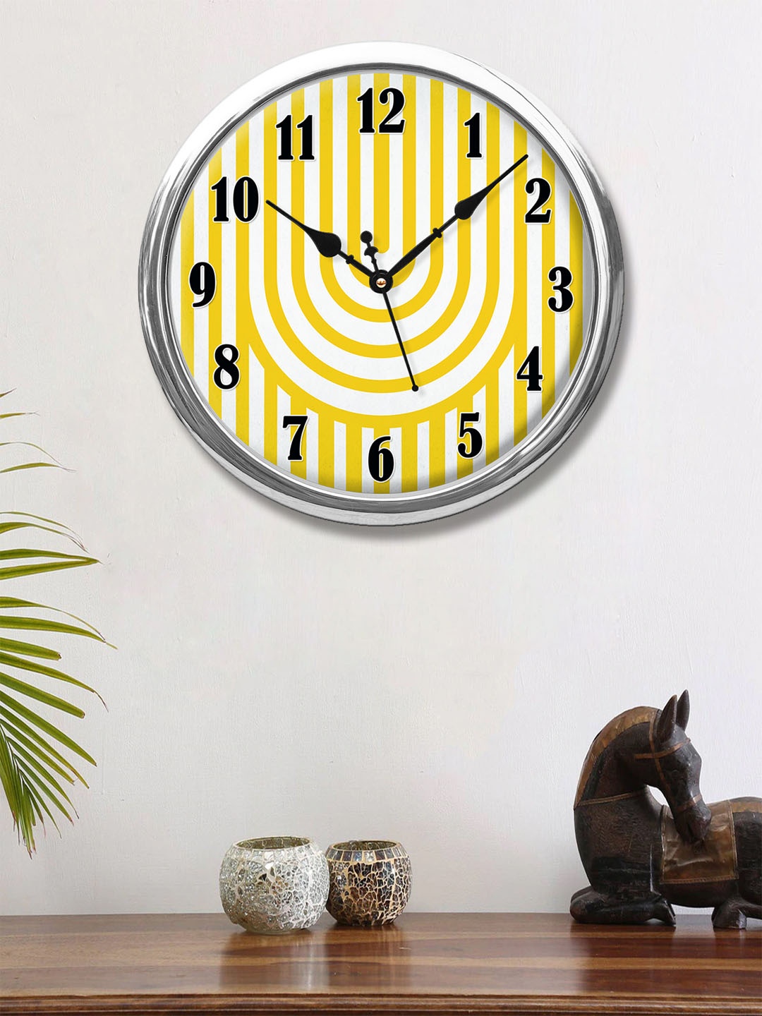999Store Yellow & White Printed Contemporary Wall Clock