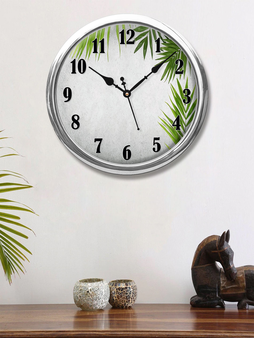 999Store White & Green Printed Contemporary Wall Clock