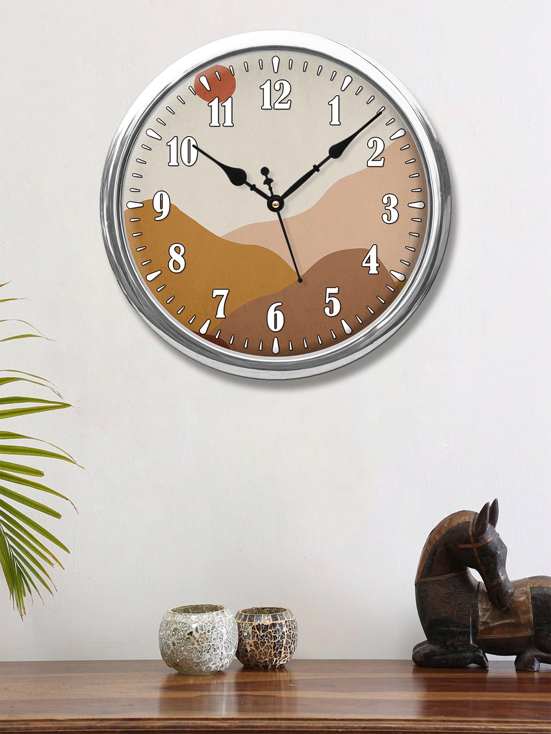 999Store Grey & Brown Printed Contemporary Wall Clock