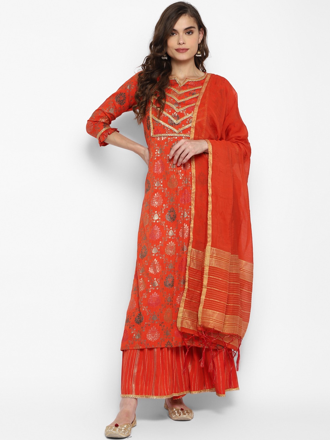 VAABA Women Orange Ethnic Motifs Printed Regular Kurta with Palazzos & Dupatta
VAABA Women Orange Ethnic Motifs Printed Regular Kurta with Palazzos & Dupatta