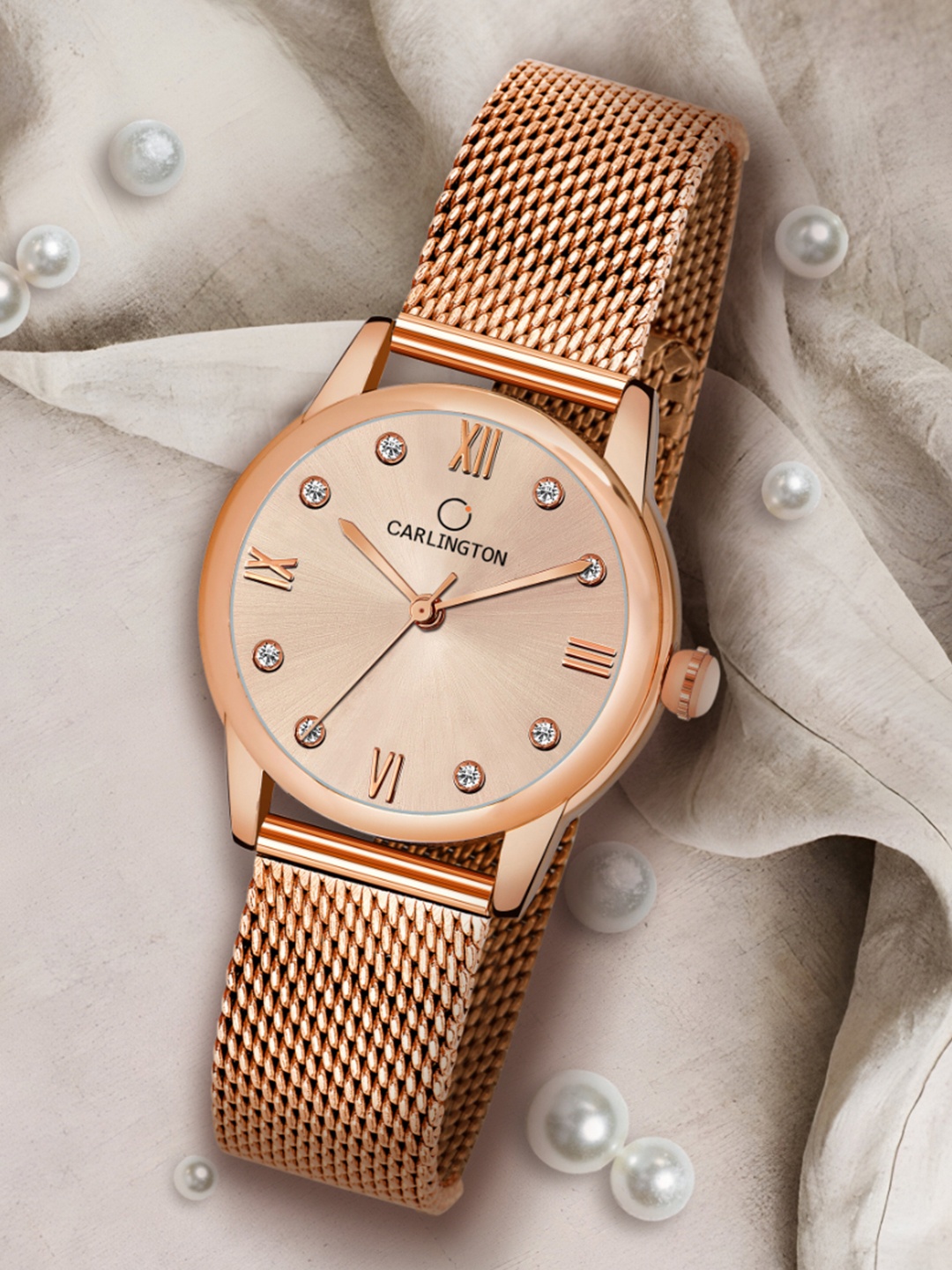 CARLINGTON Women Rose Gold-Toned Stainless Steel Bracelet Straps Analogue Watch CT2005
CARLINGTON Women Rose Gold-Toned Stainless Steel Bracelet Straps Analogue Watch CT2005