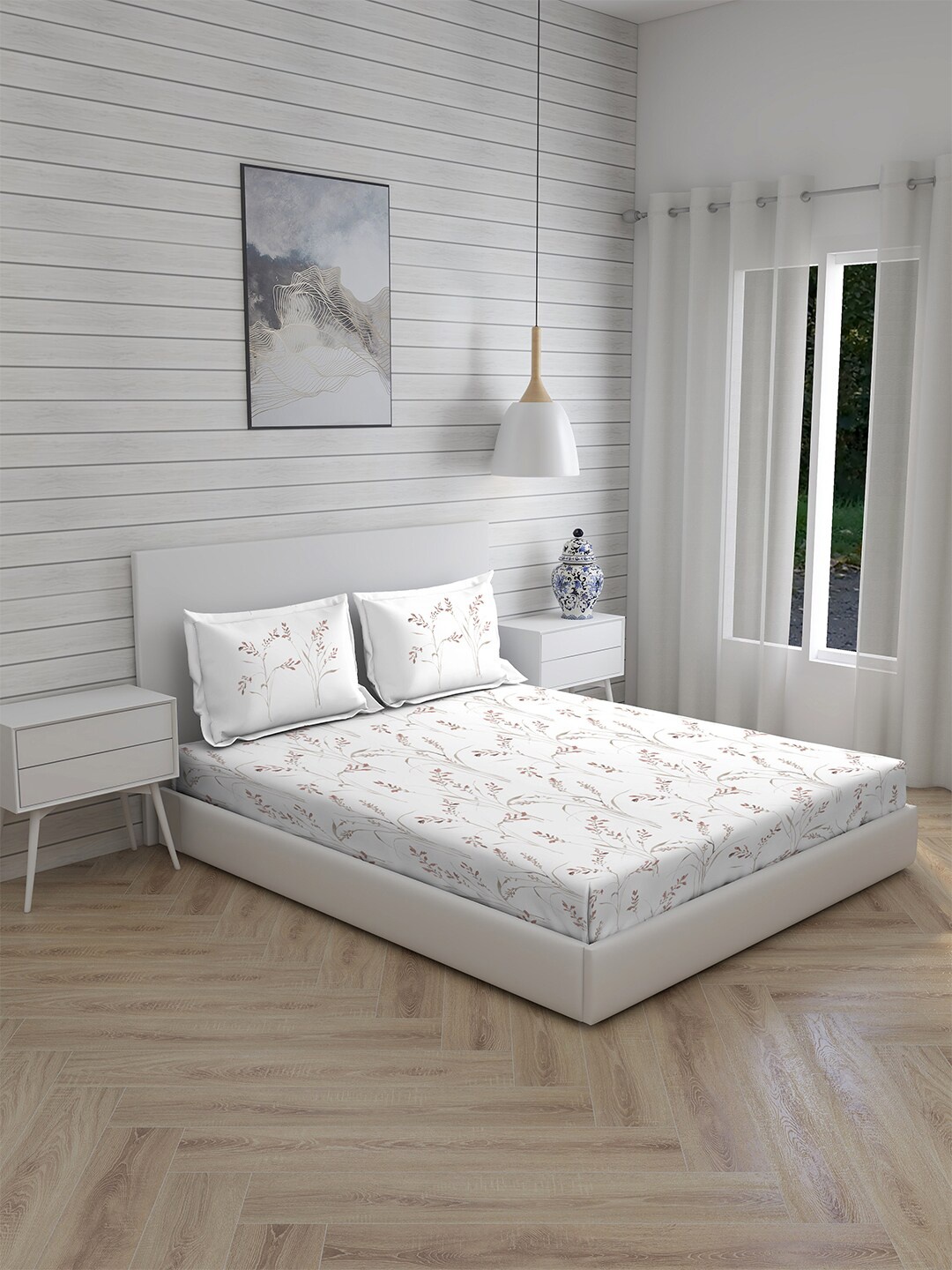 Boutique Living India White & Beige Floral 300 TC King Bedsheet with 2 Pillow Covers
Boutique Living India White & Beige Floral 300 TC King Bedsheet with 2 Pillow Covers