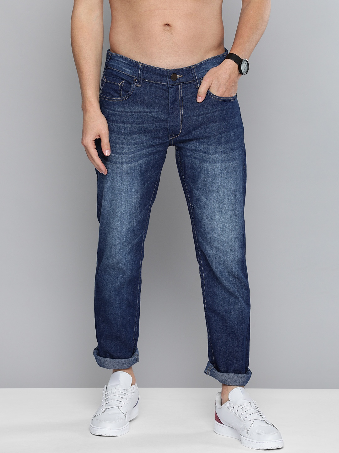 HERE&NOW Men Blue Slim Fit Heavy Fade Stretchable Jeans