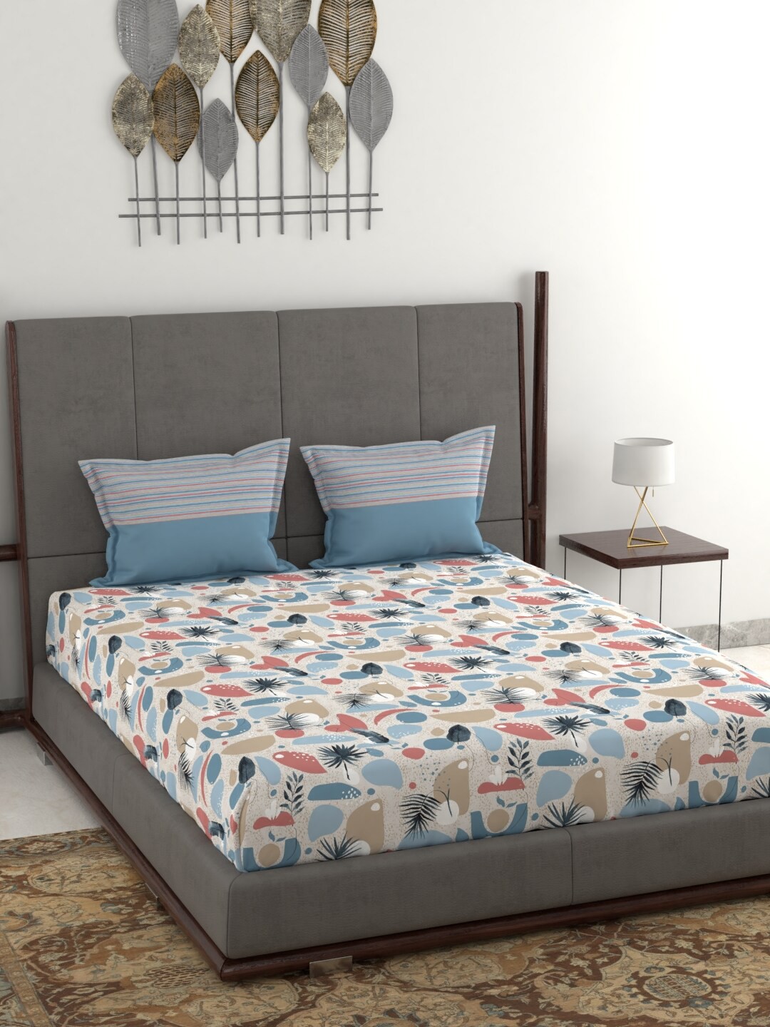 Trident Blue & Grey Floral 130 TC Pure Cotton Queen Bedsheet with 2 Pillow Covers Gift Box
Trident Blue & Grey Floral 130 TC Pure Cotton Queen Bedsheet with 2 Pillow Covers Gift Box