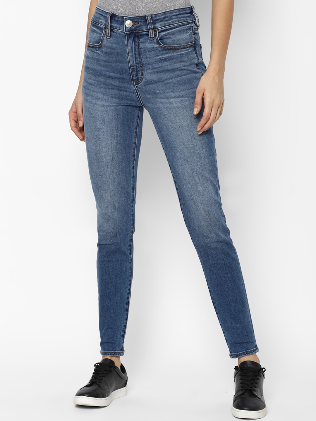 AMERICAN EAGLE OUTFITTERS Women Blue Skinny Fit High-Rise Low Distress Cropped Jeans
AMERICAN EAGLE OUTFITTERS Women Blue Skinny Fit High-Rise Low Distress Cropped Jeans