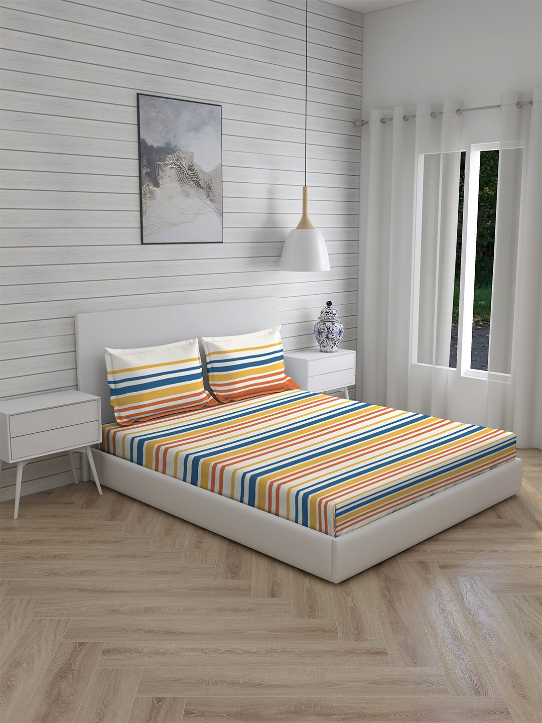 Layers Orange & White Striped 104 TC Pure Cotton Trevi Queen Bedsheet With 2 Pillow Covers
Layers Orange & White Striped 104 TC Pure Cotton Trevi Queen Bedsheet With 2 Pillow Covers