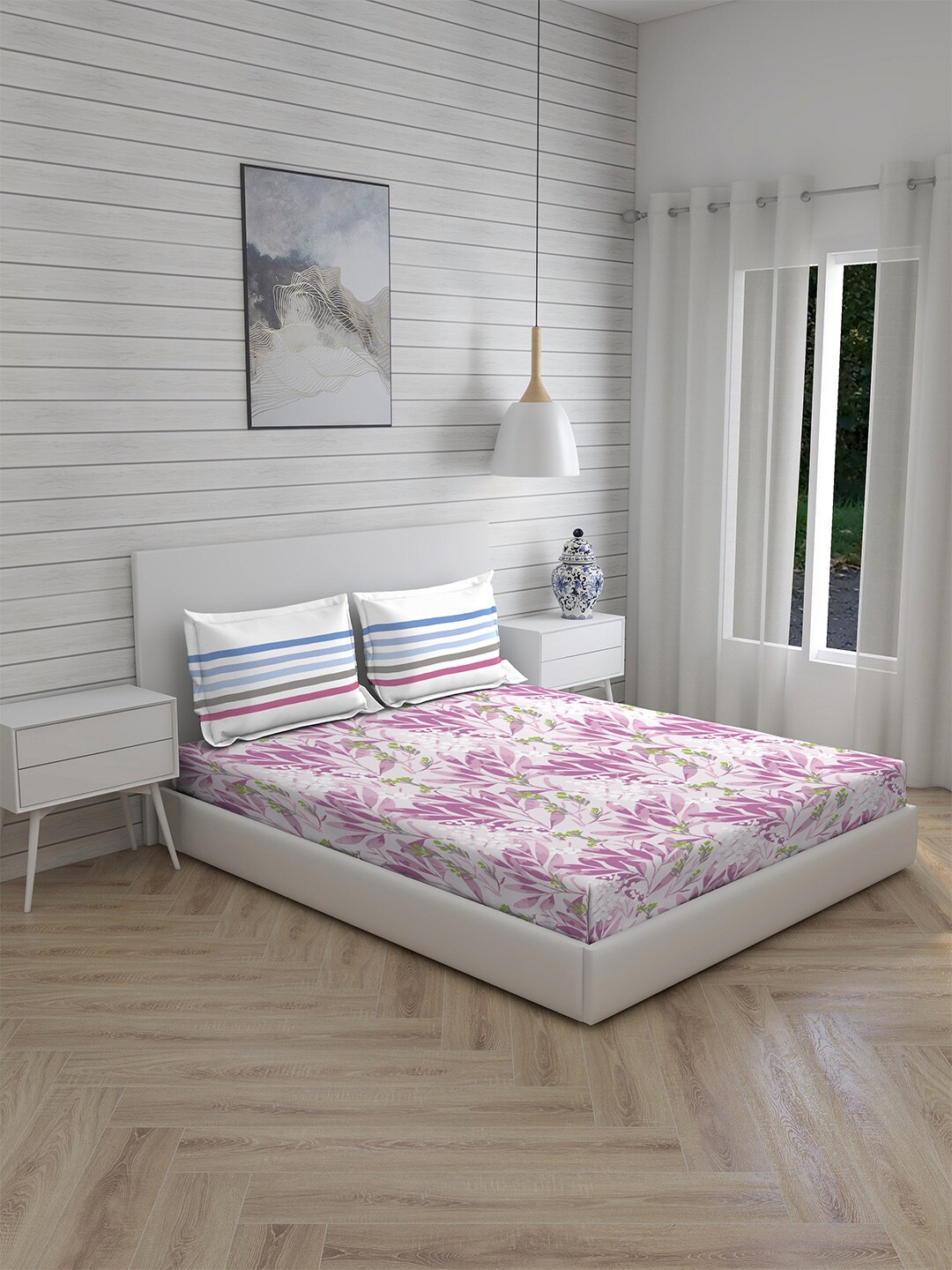 Layers White & Purple Floral 104 TC Pure Cotton Queen Bedsheet with 2 Pillow Covers
Layers White & Purple Floral 104 TC Pure Cotton Queen Bedsheet with 2 Pillow Covers