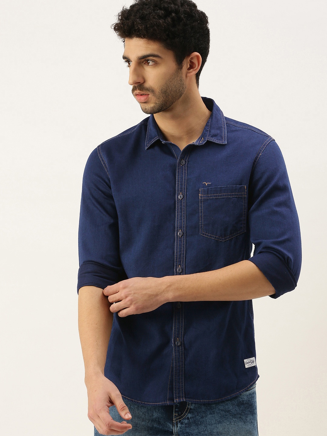 Flying Machine Men Blue Solid Slim Fit Casual Shirt