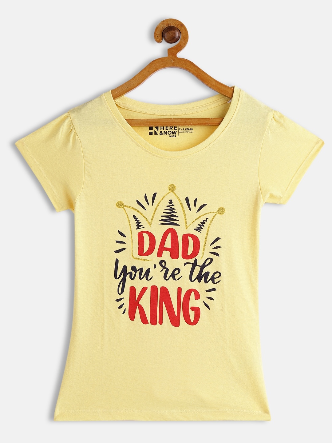 HERE&NOW Girls Yellow Typography Printed Pure Cotton T-shirt