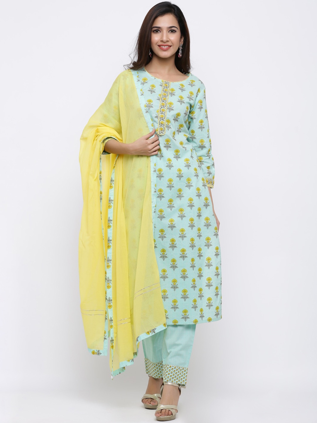 Palakh Women Sea Green Floral Printed Regular Pure Cotton Kurta with Trousers & Dupatta
Palakh Women Sea Green Floral Printed Regular Pure Cotton Kurta with Trousers & Dupatta