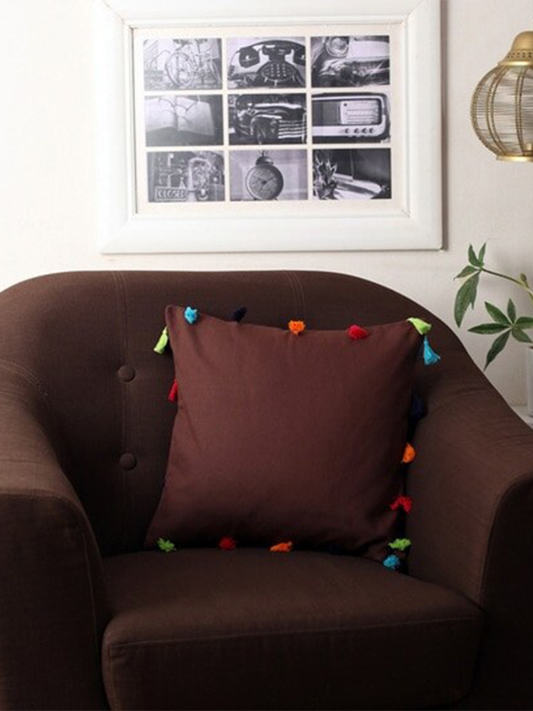 Lushomes Brown Set of 5 Square Cushion Covers