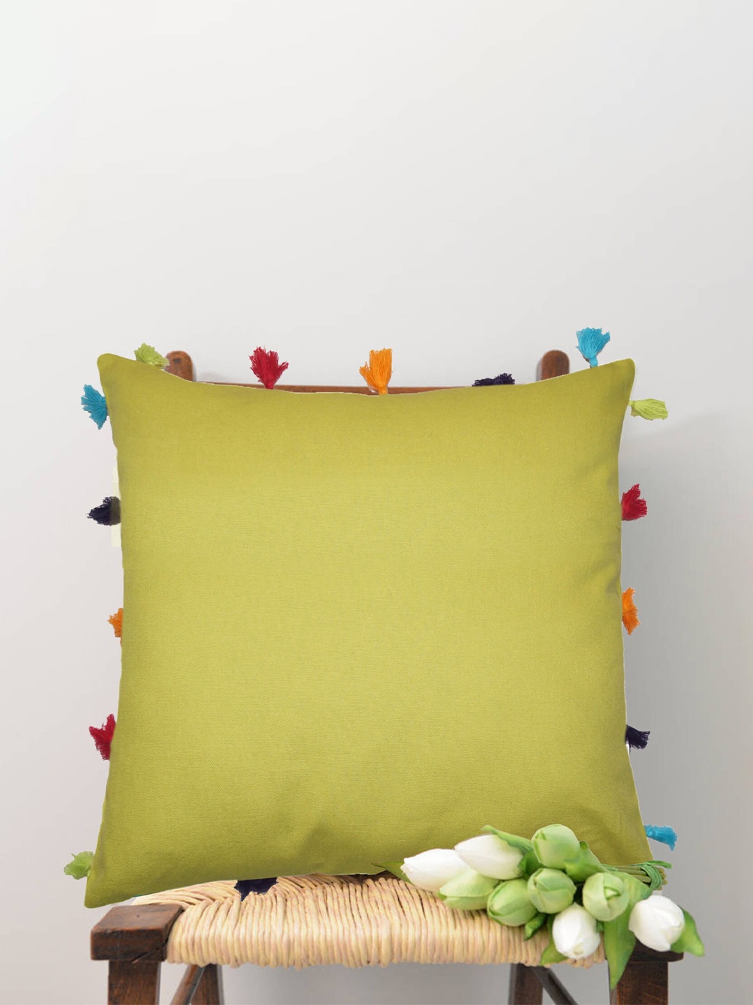 Lushomes Yellow Set of 5 Square Cushion Covers