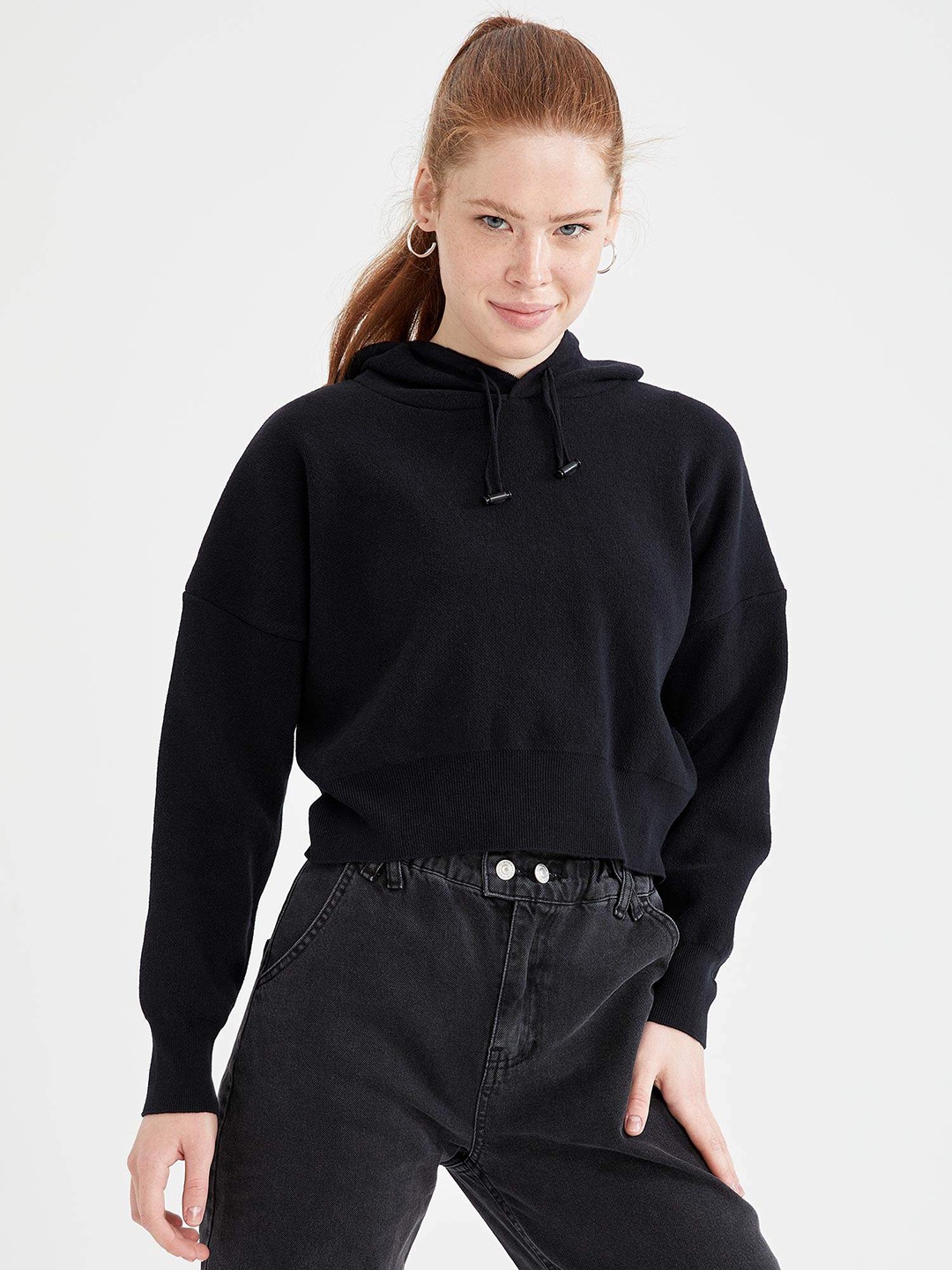 DeFacto Women Black Cropped Fit Pullover