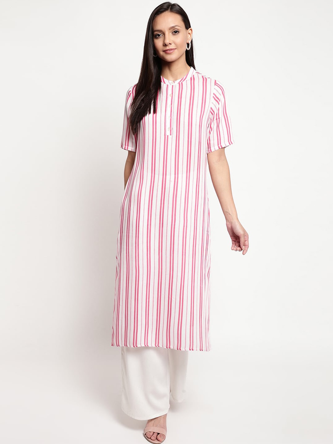 Napra Women Pink Striped Straight Kurta