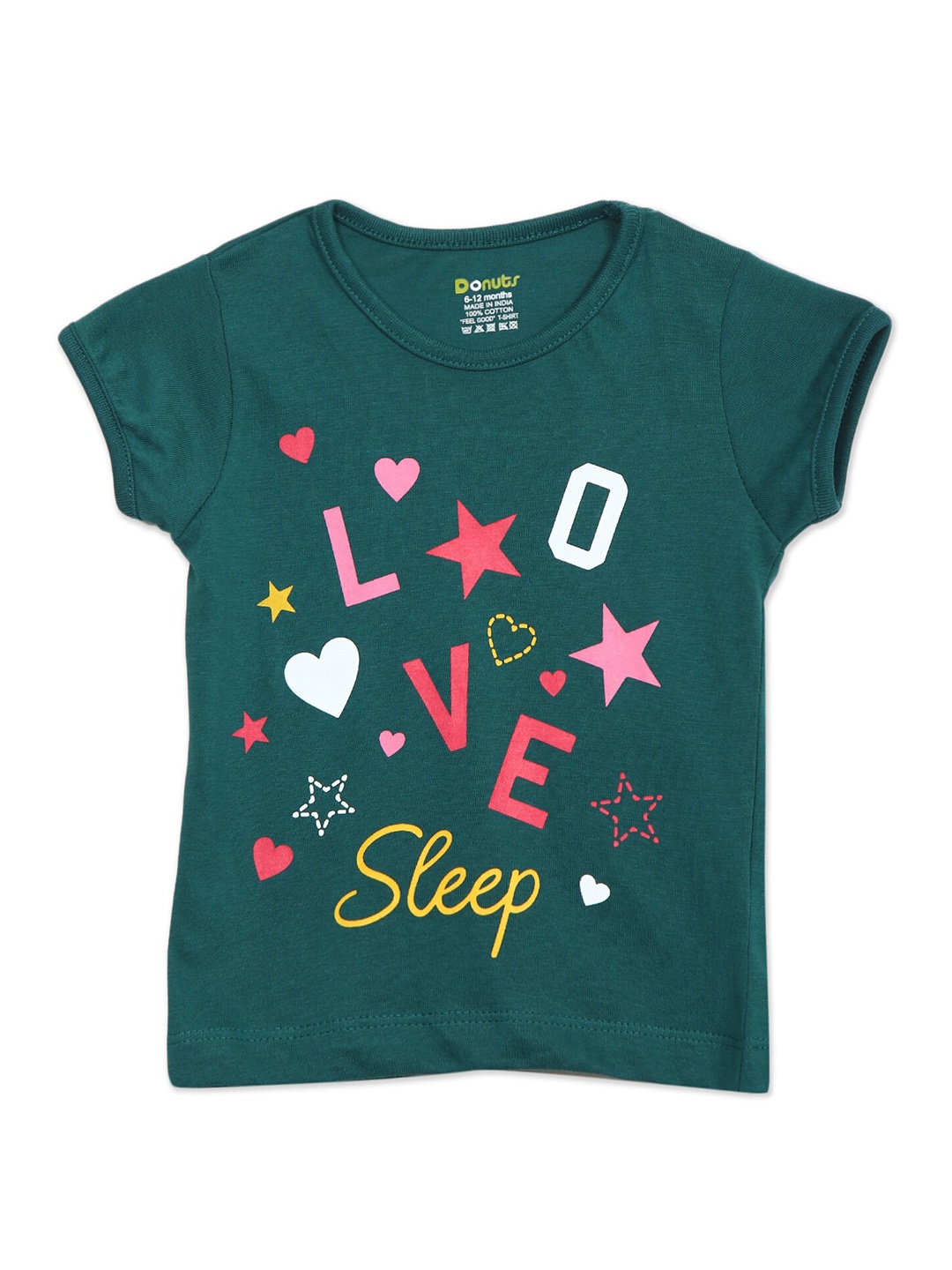 Donuts Girls Green Printed T-shirt
