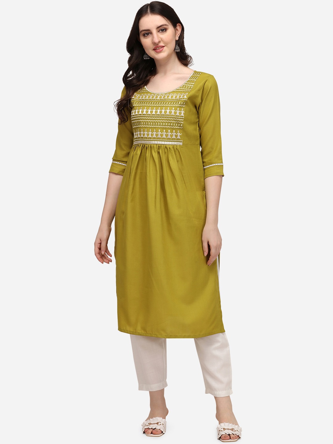 SAADHVI Women Green Ethnic Motifs Embroidered Pleated Pure Cotton Kurta with Trousers
SAADHVI Women Green Ethnic Motifs Embroidered Pleated Pure Cotton Kurta with Trousers