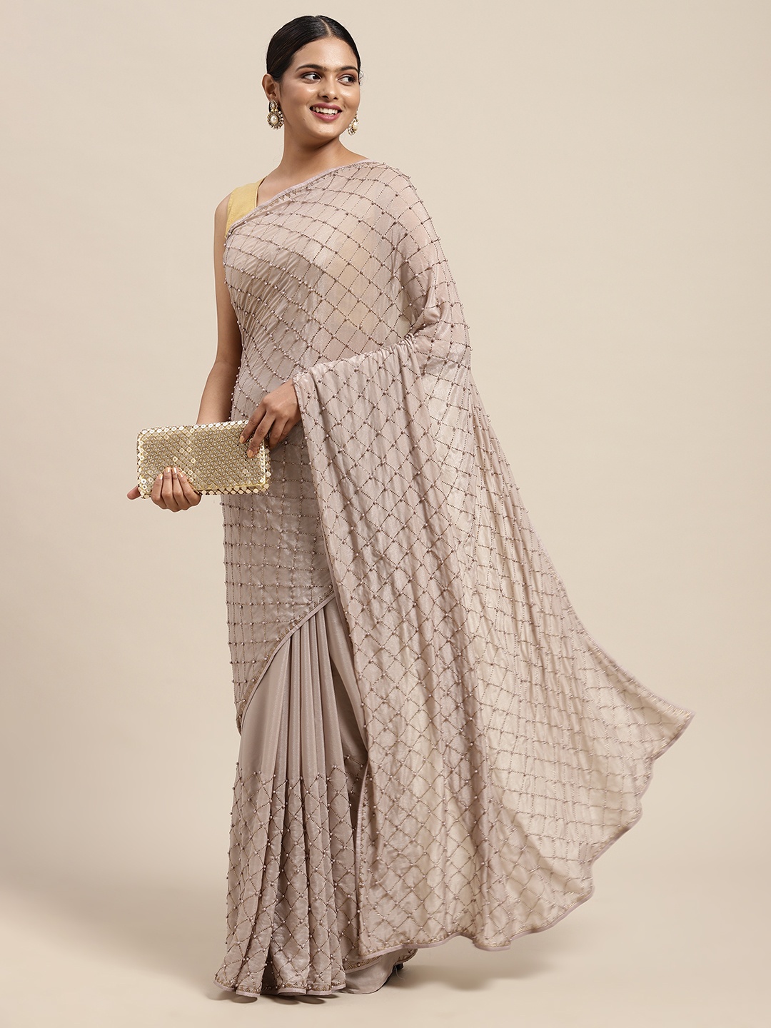 MOHEY Lavender Embellished Beads and Stones Saree