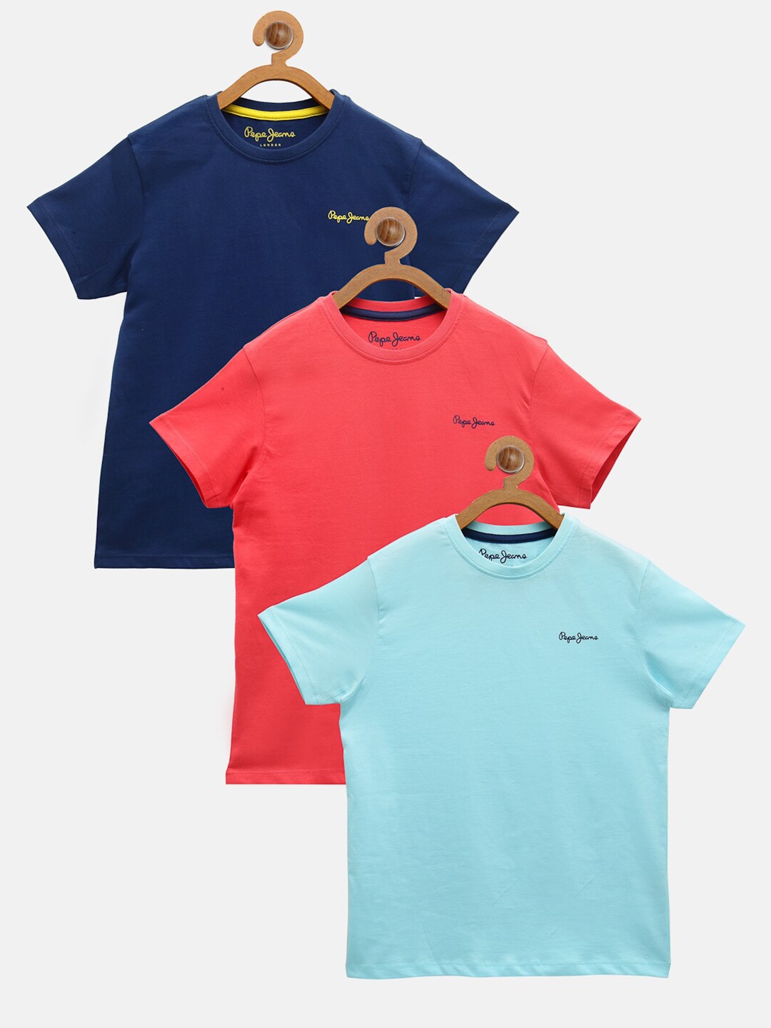 Pepe Jeans Boys Pack of 3 Pure Cotton T-shirts, Red