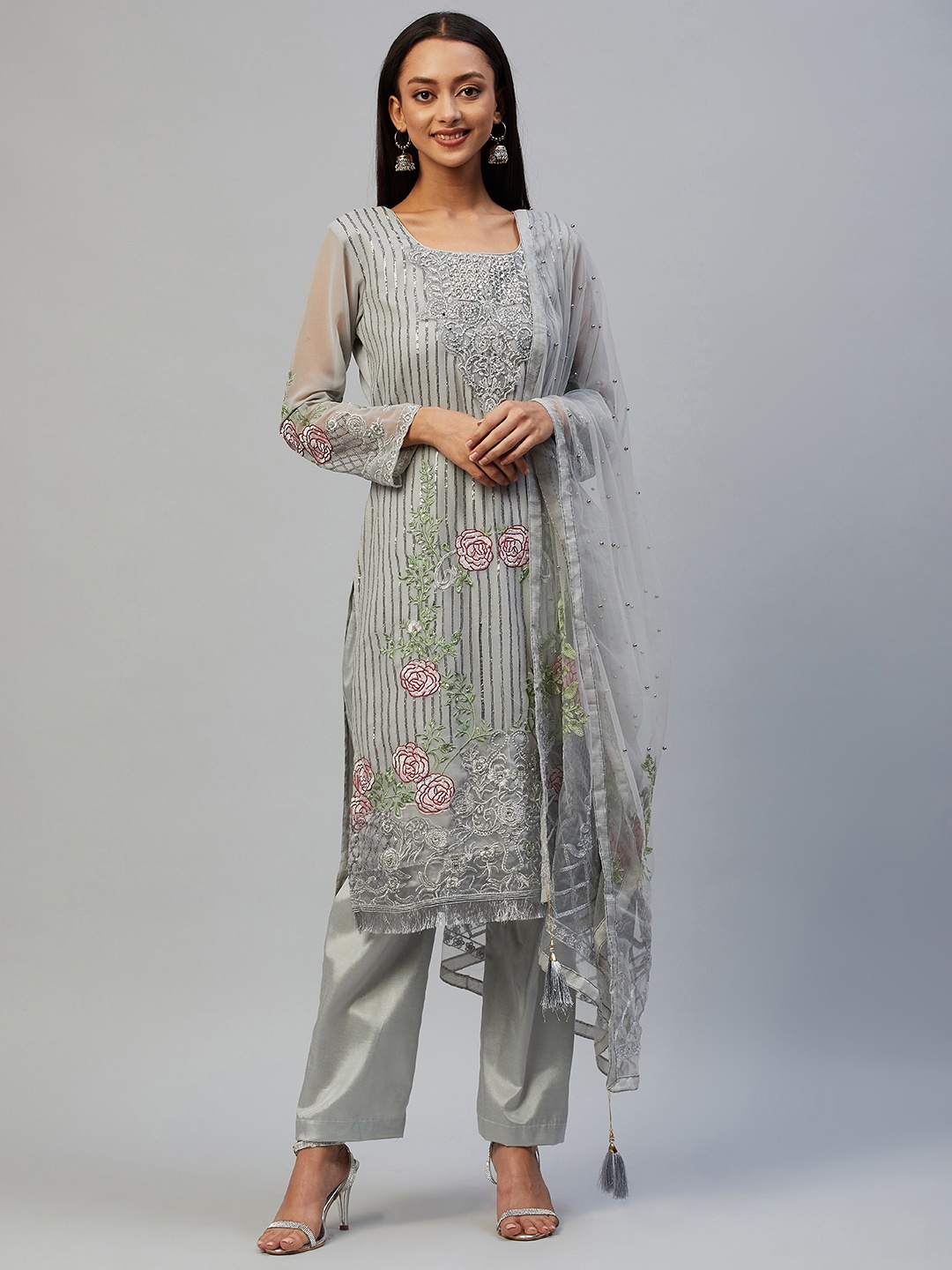 Readiprint Fashions Grey Embroidered Unstitched Dress Material