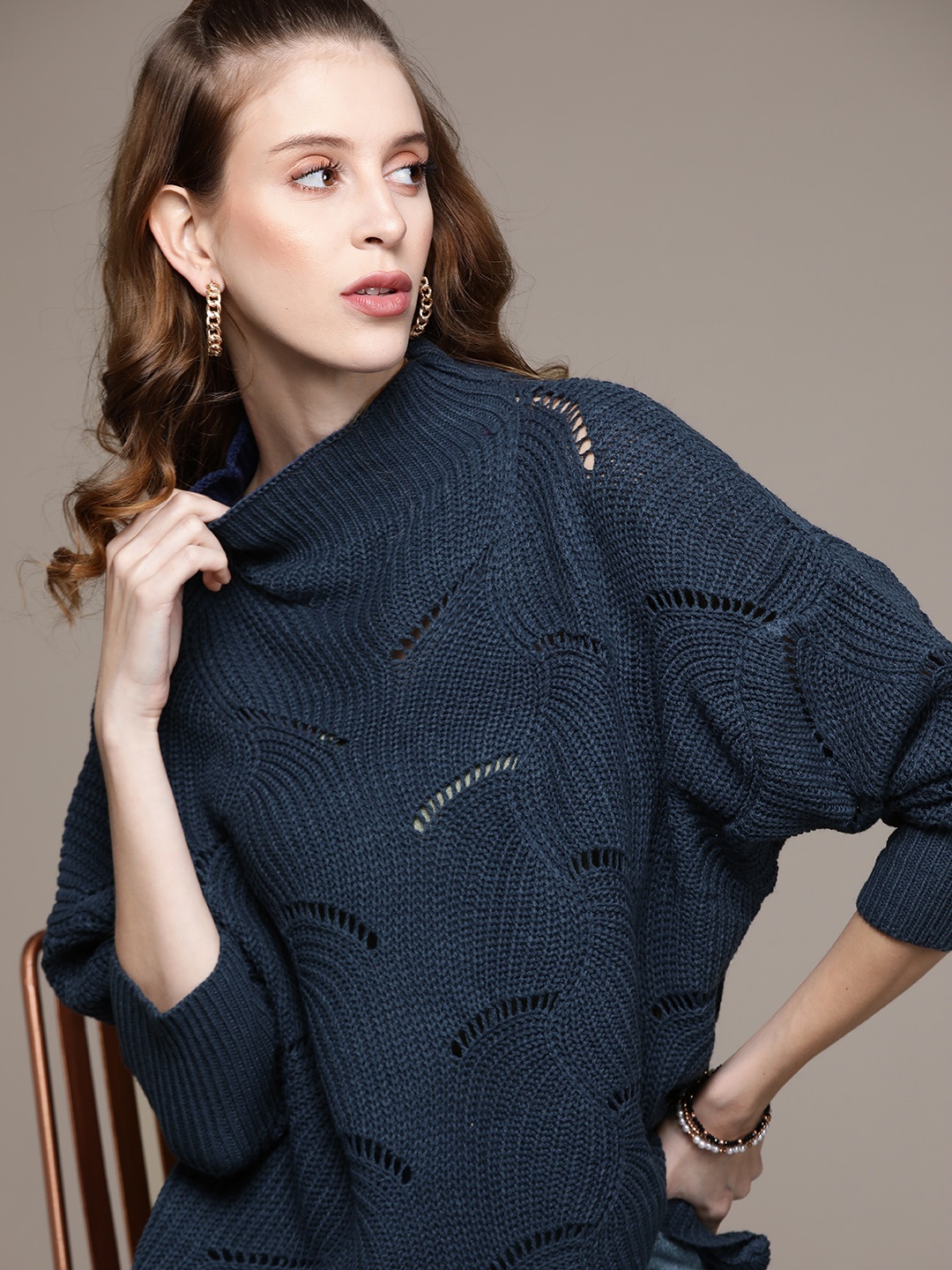 URBANIC Women Navy Blue Pullover