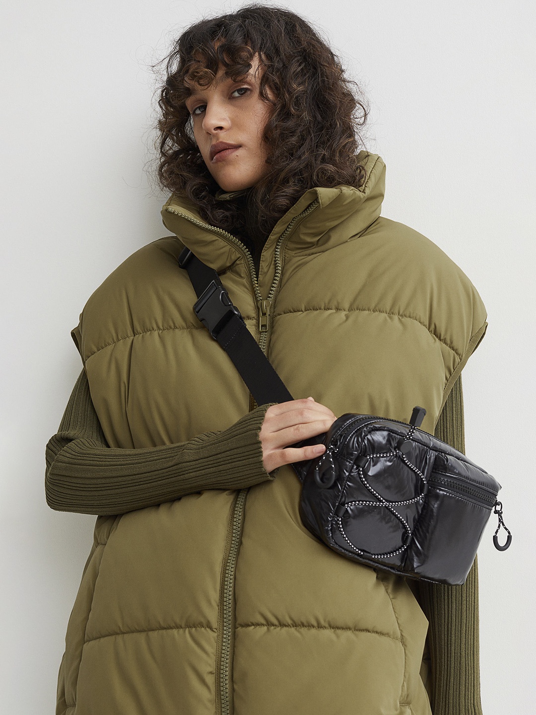 H&M Women Olive Green Padded Gilet