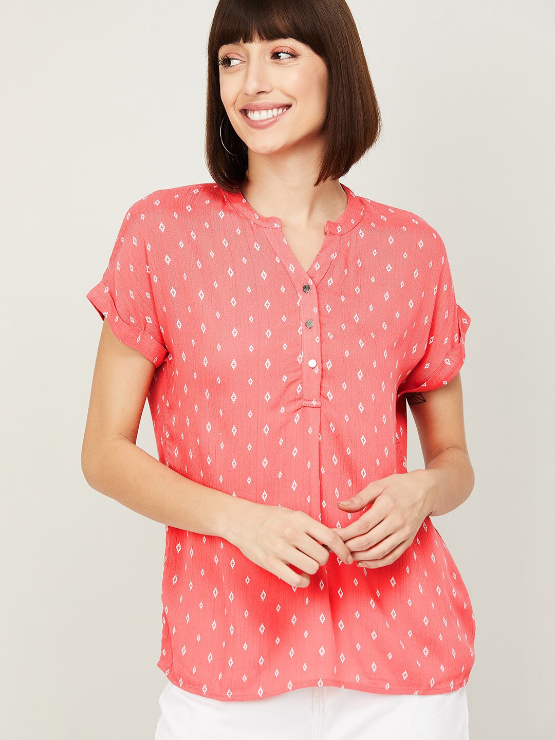 Fame Forever by Lifestyle Coral Red Shirt Style Top