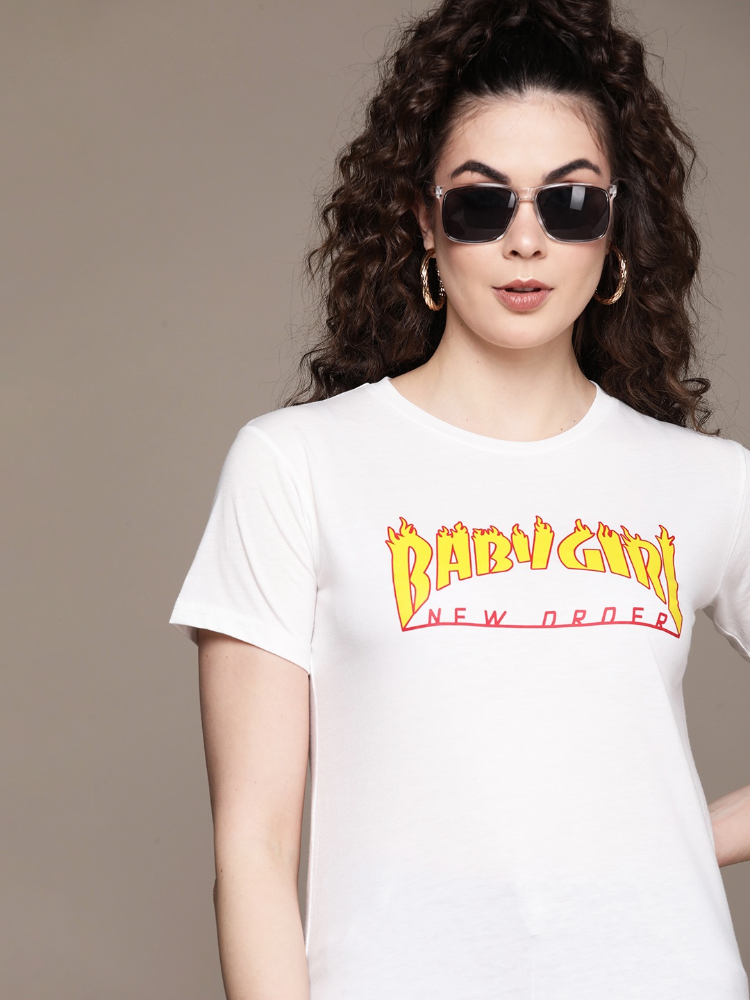 URBANIC Women White Typography Printed T-shirt