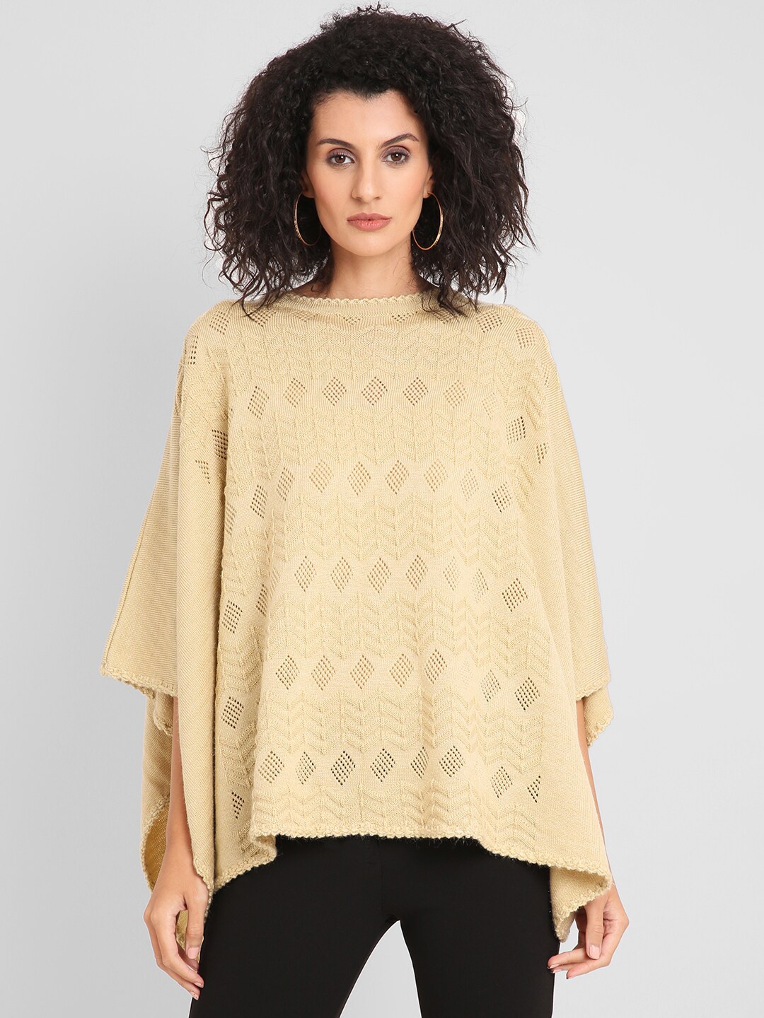 FABNEST Women Beige Poncho