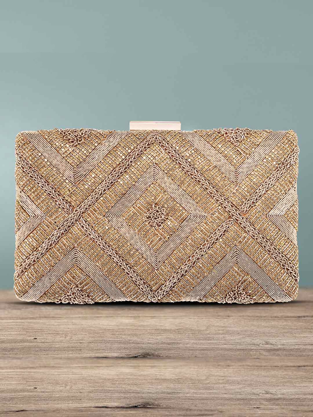 Peora Rose Gold & Gold-Toned Embellished Box Clutch