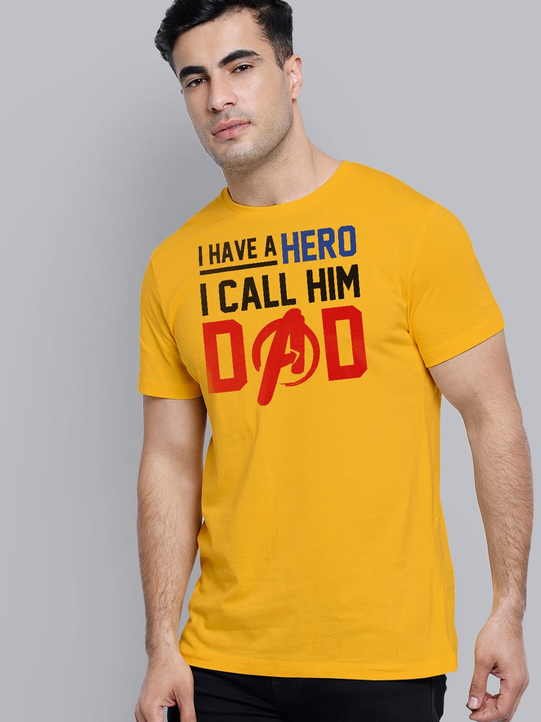 Free Authority Men Yellow & Black Avengers Printed Pure Cotton T-shirt