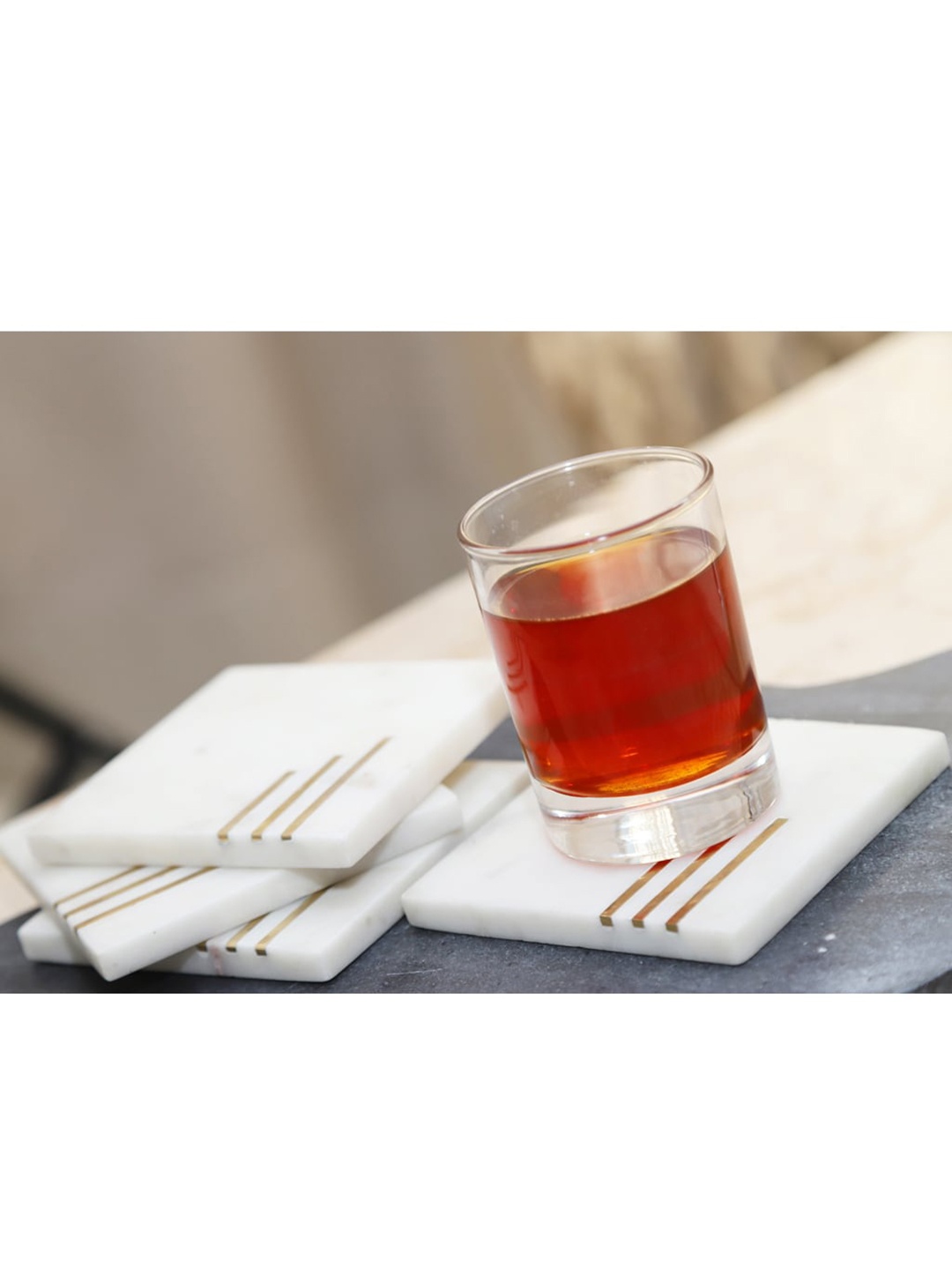 NikkisPride Set Of 4 White & Gold-Toned Handmade Coasters