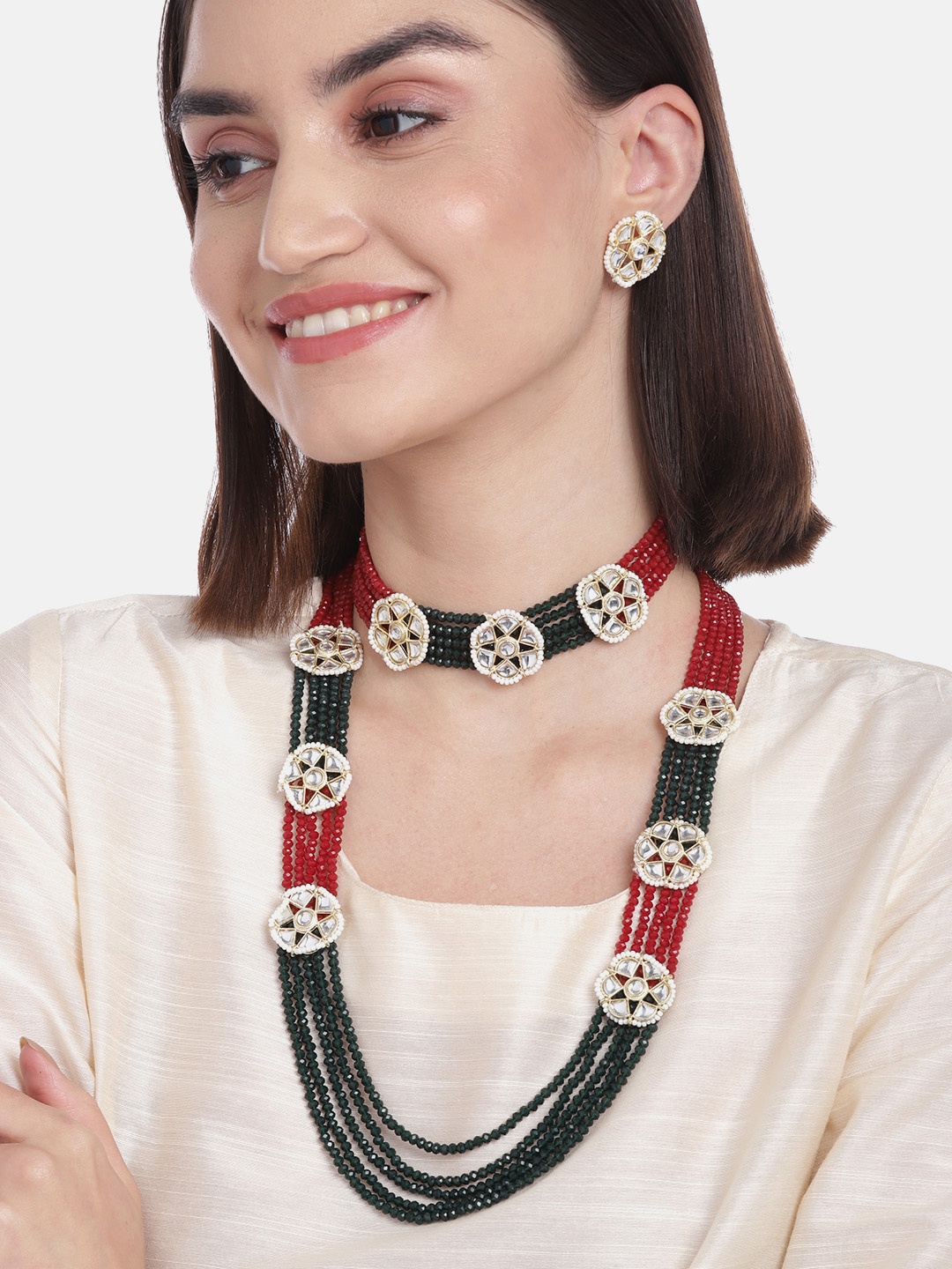 Melani Borsa Gold-Plated Red & Green Kundan-Studded Beaded Handcrafted Jewellery Set
Melani Borsa Gold-Plated Red & Green Kundan-Studded Beaded Handcrafted Jewellery Set