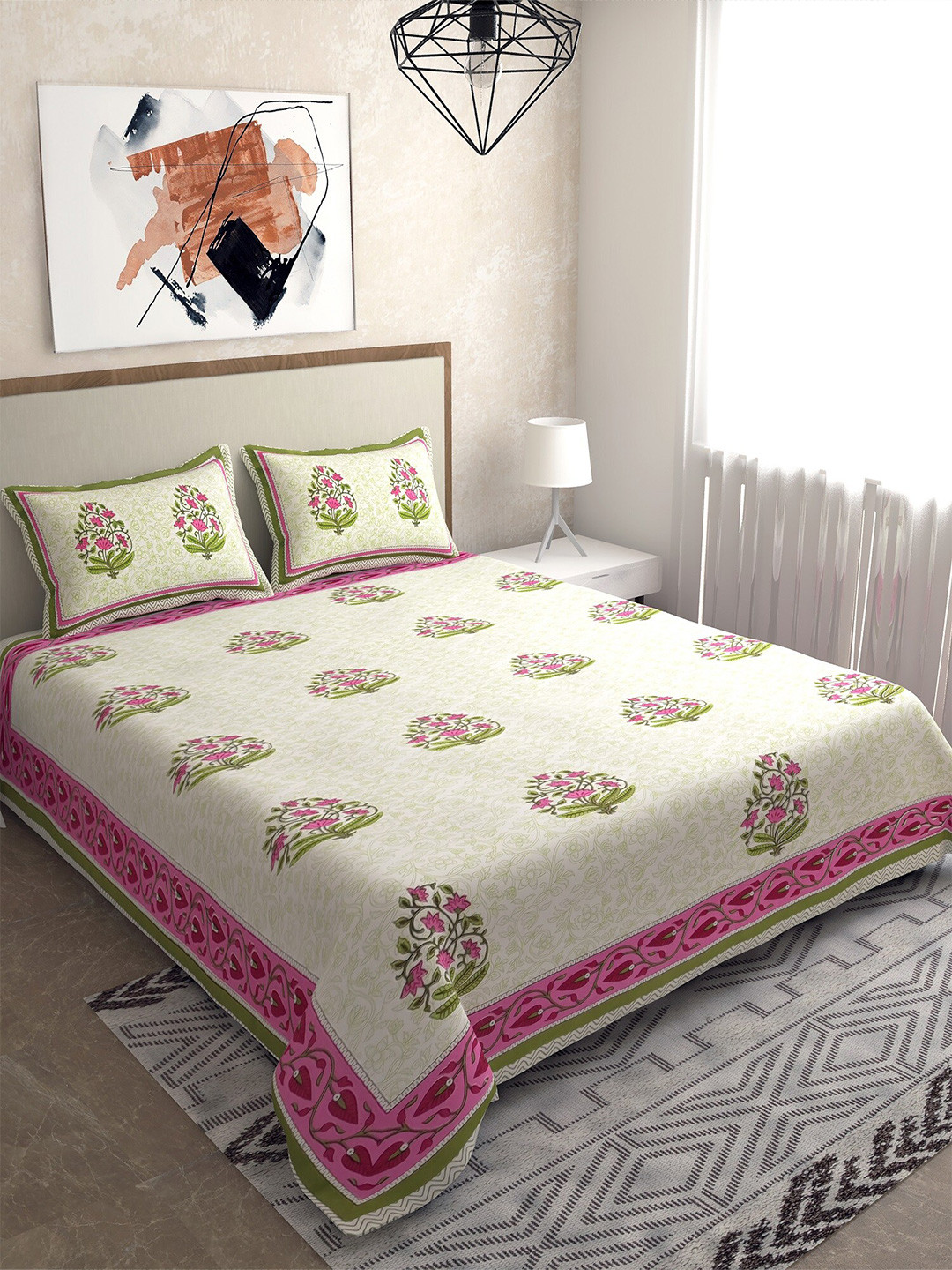 Salona Bichona Ethnic Motifs Printed Cotton 144 TC Queen Bedsheet with 2 Pillow Covers, Cream
Salona Bichona Ethnic Motifs Printed Cotton 144 TC Queen Bedsheet with 2 Pillow Covers, Cream