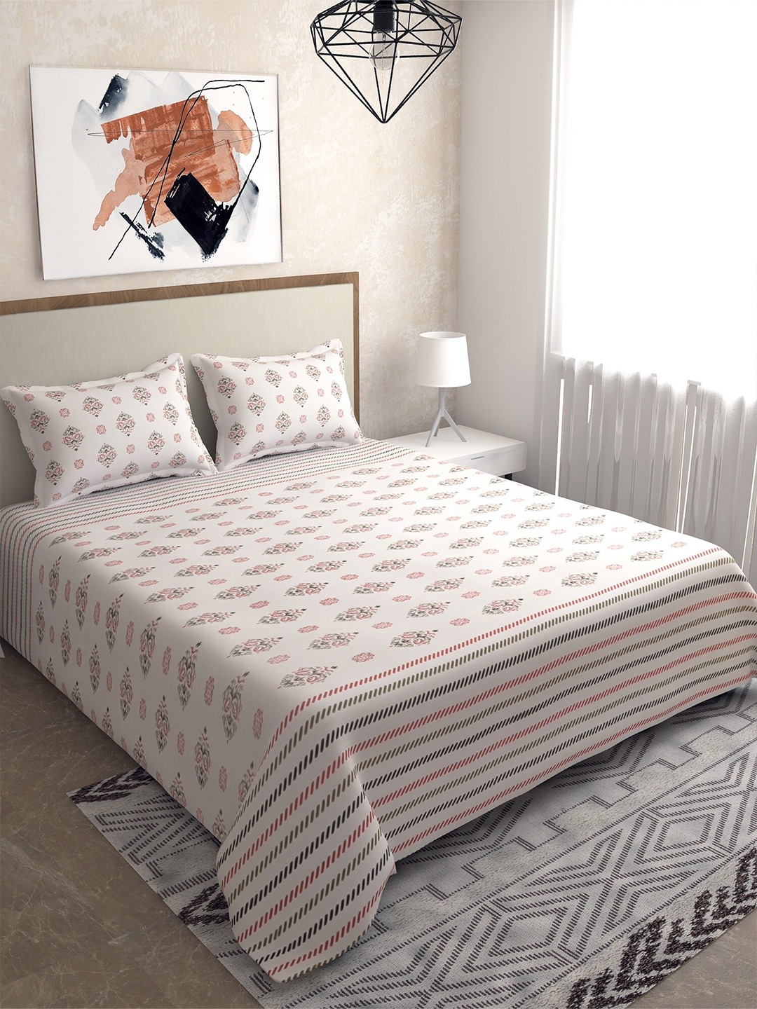 Salona Bichona Pink & White Ethnic Motifs 104 TC Queen Bedsheet with 2 Pillow Covers
Salona Bichona Pink & White Ethnic Motifs 104 TC Queen Bedsheet with 2 Pillow Covers