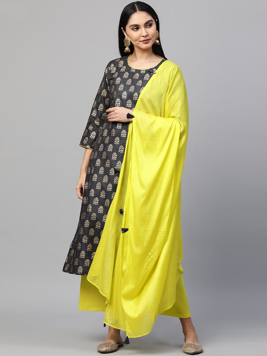 KALINI Women Grey Ethnic Motifs Printed Regular Pure Cotton Kurti with Trousers & With Dupatta
KALINI Women Grey Ethnic Motifs Printed Regular Pure Cotton Kurti with Trousers & With Dupatta