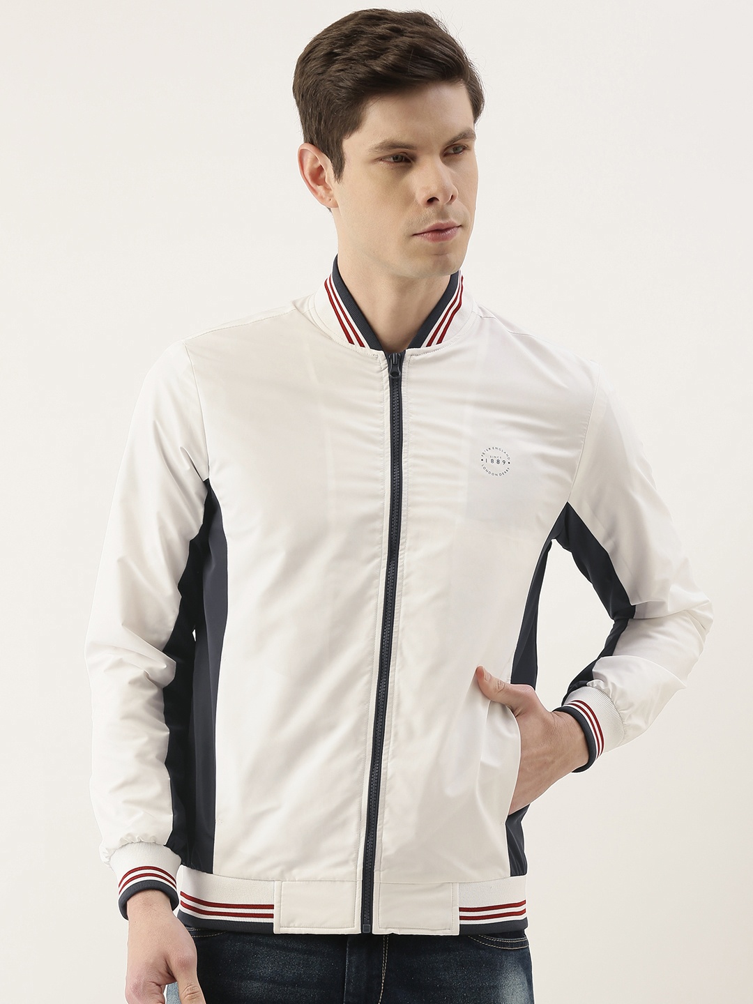 Peter England Men White Bomber Jacket