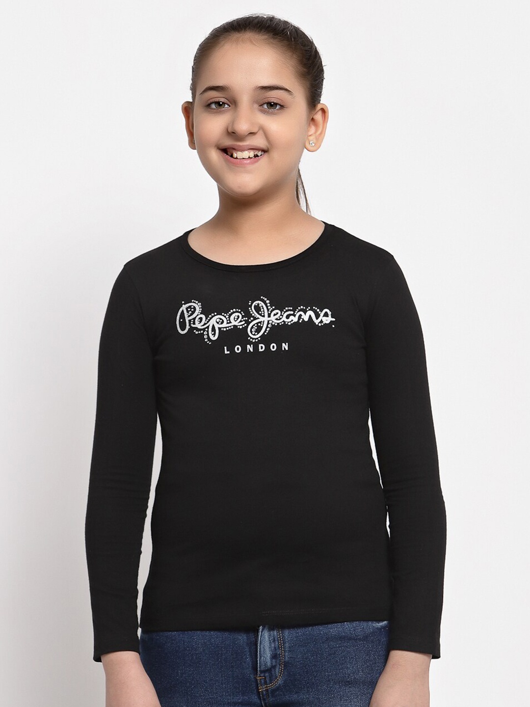 Pepe Jeans Girls Black Typography Printed T-shirt