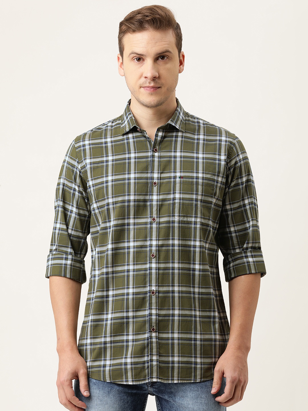 Peter England Casuals Men Olive Green & White Slim Fit Tartan Checked Cotton Casual Shirt
Peter England Casuals Men Olive Green & White Slim Fit Tartan Checked Cotton Casual Shirt