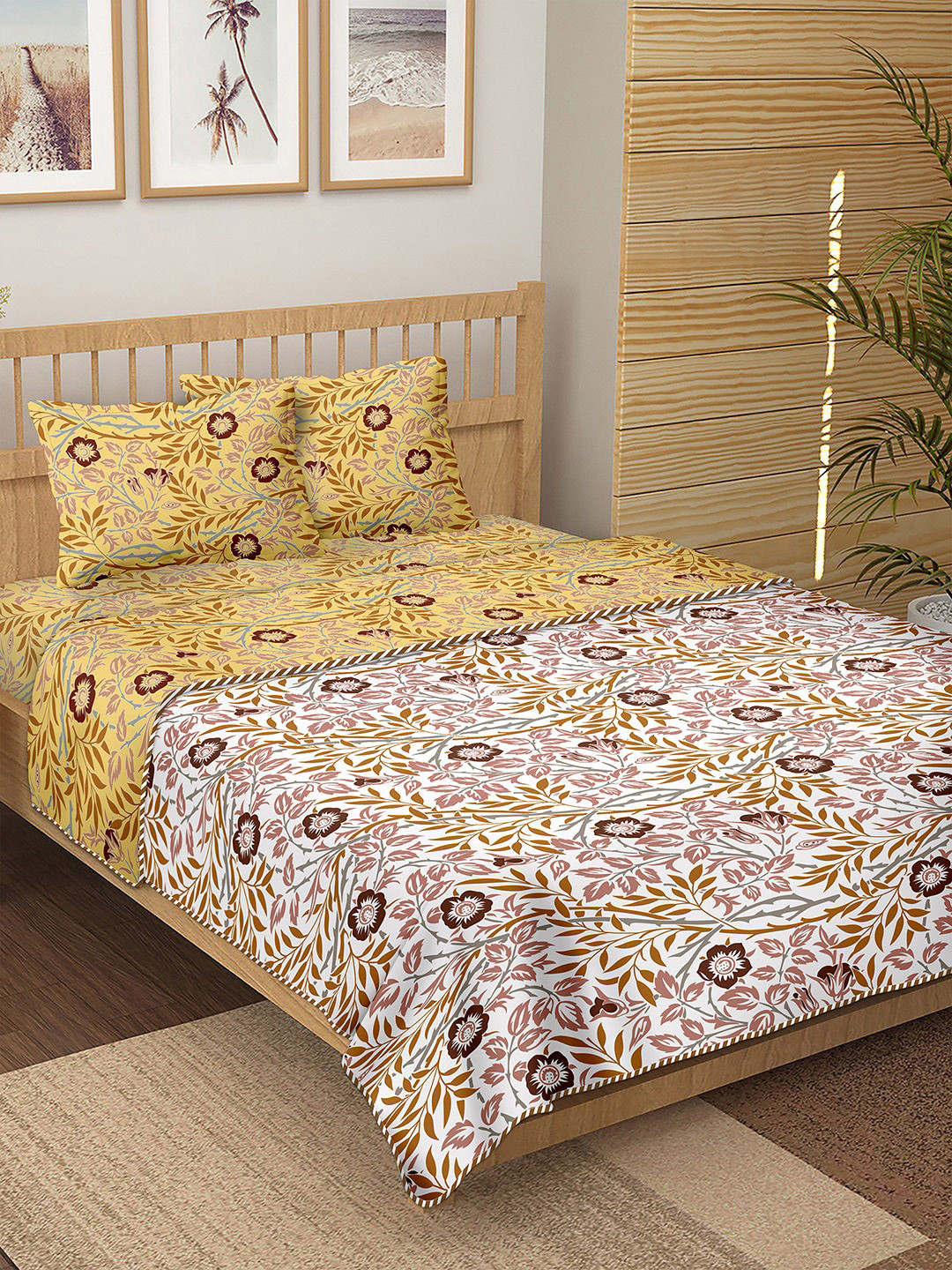 BELLA CASA Yellow & Brown Floral Printed Cotton 150 TC Double King Bedding Set
BELLA CASA Yellow & Brown Floral Printed Cotton 150 TC Double King Bedding Set