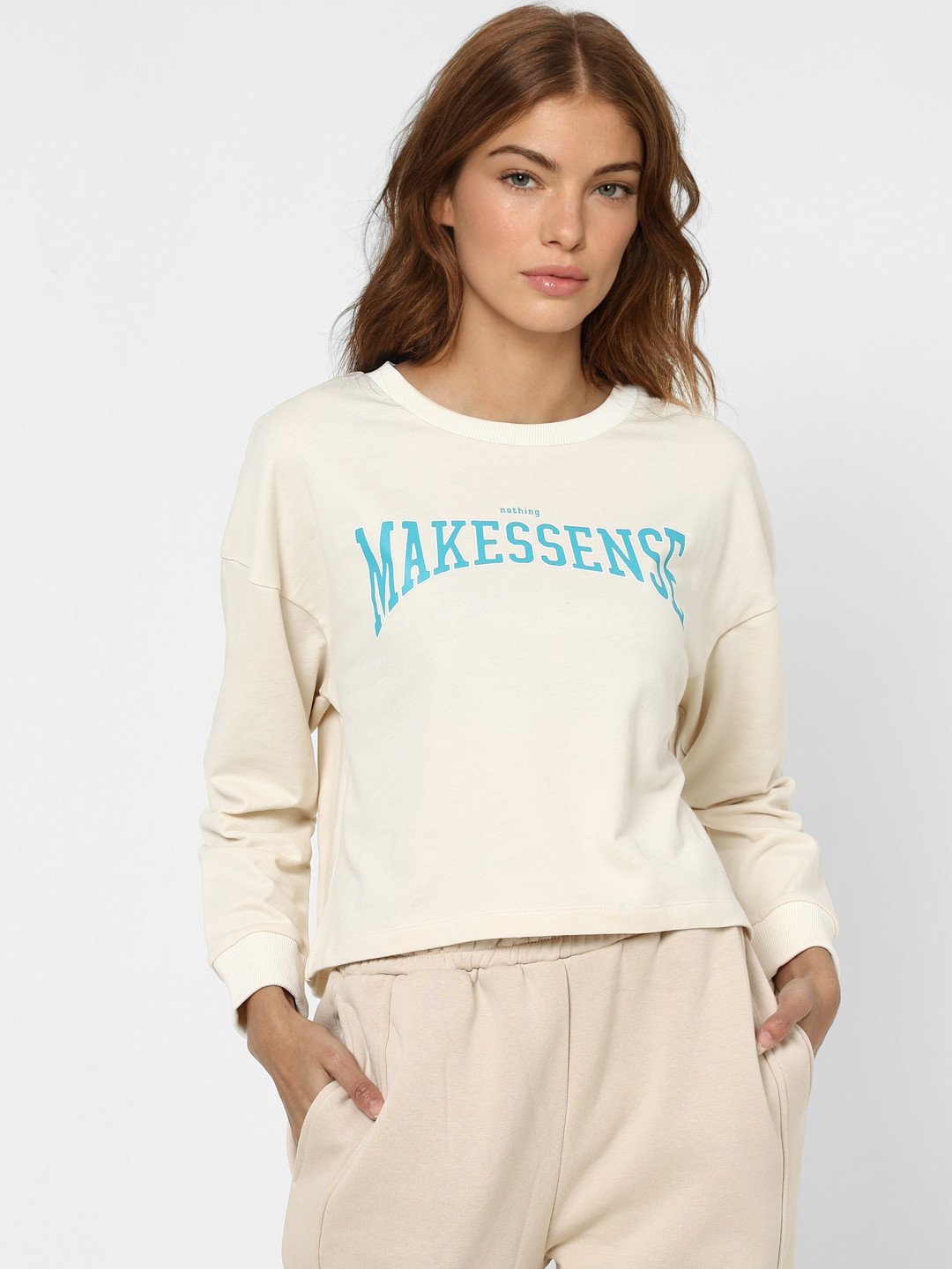 ONLY Women Cream-Coloured Printed Cotton Sweatshirt
ONLY Women Cream-Coloured Printed Cotton Sweatshirt