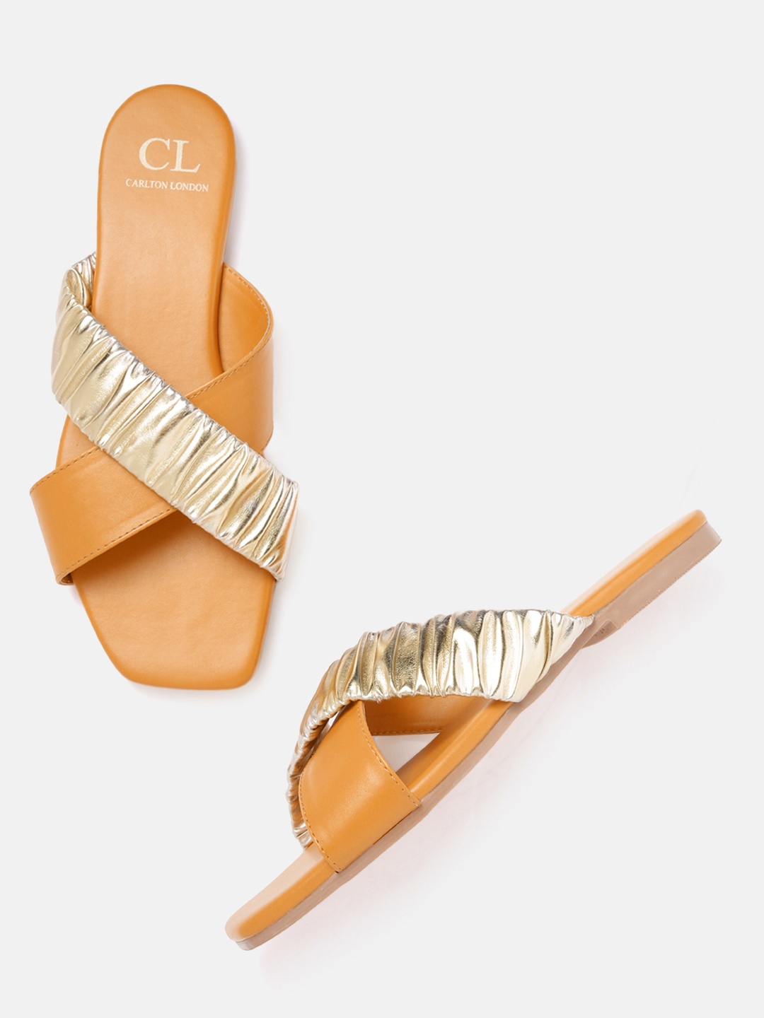 Carlton London Women Mustard Yellow & Gold-Toned Colourblocked & Ruched Open Toe Flats
Carlton London Women Mustard Yellow & Gold-Toned Colourblocked & Ruched Open Toe Flats