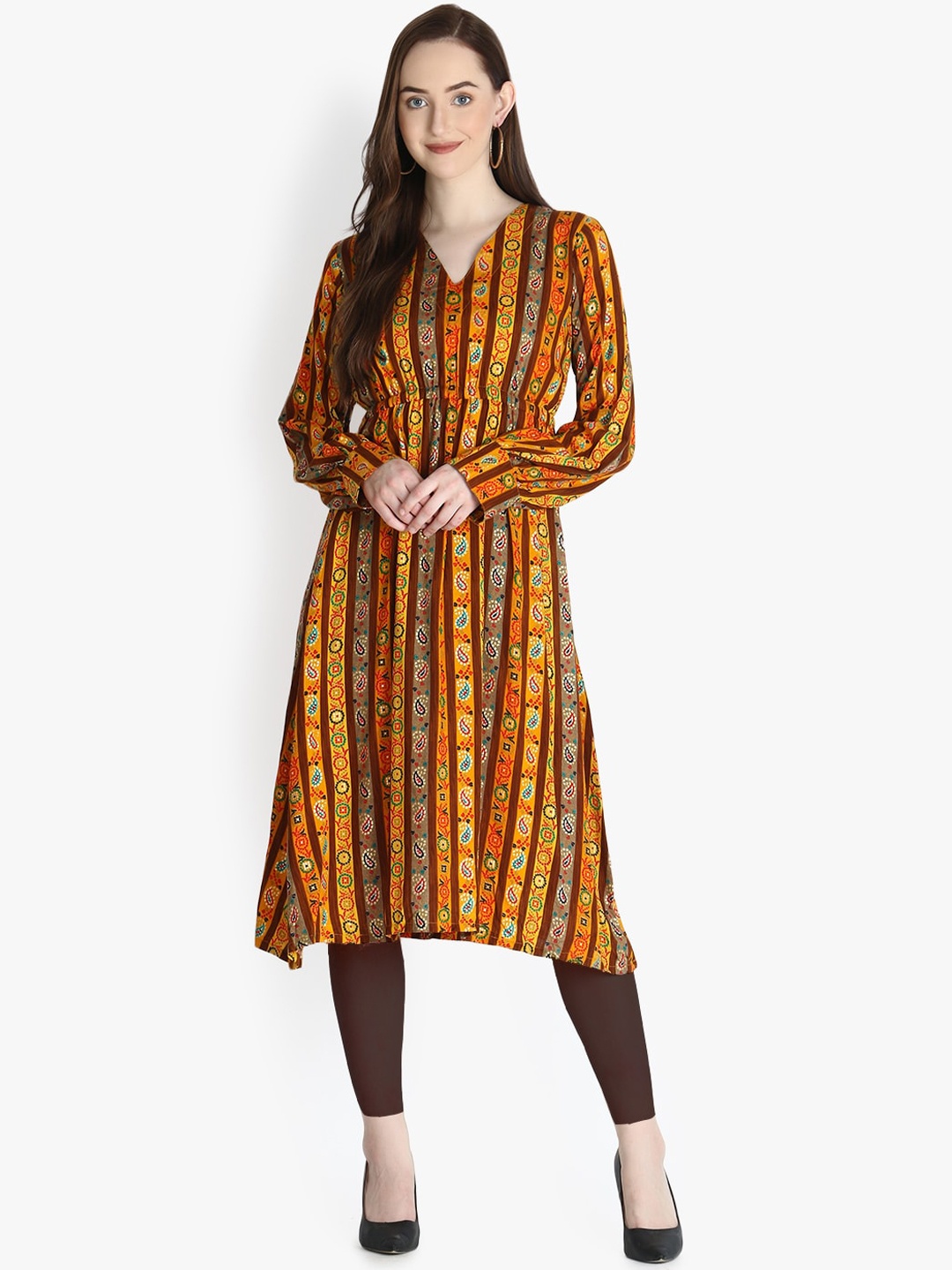 OM SAI LATEST CREATION Women Mustard Yellow & Brown Leheriya Printed Anarkali Kurta
OM SAI LATEST CREATION Women Mustard Yellow & Brown Leheriya Printed Anarkali Kurta