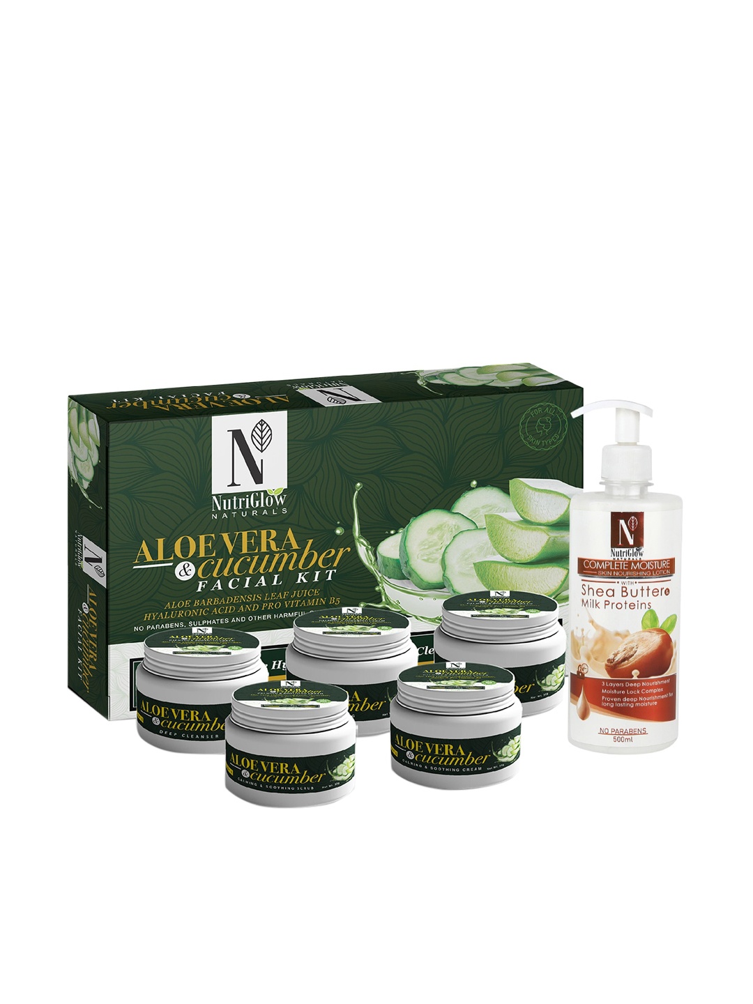 NutriGlow Naturals Aloe Vera Cucumber Facial Kit Shea Butter Milk Proteins 500ml, White
NutriGlow Naturals Aloe Vera Cucumber Facial Kit Shea Butter Milk Proteins 500ml, White