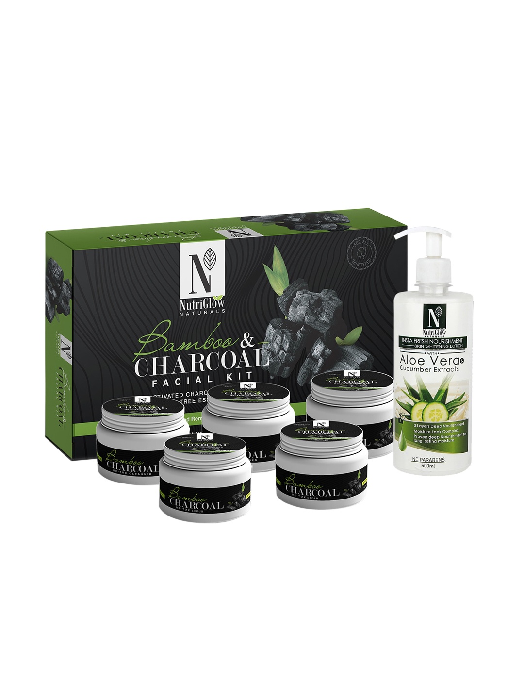 NutriGlow Naturals Bamboo Charcoal Facial Kit 250g+10ml & Skin Whitening Body Lotion 500ml, White
NutriGlow Naturals Bamboo Charcoal Facial Kit 250g+10ml & Skin Whitening Body Lotion 500ml, White