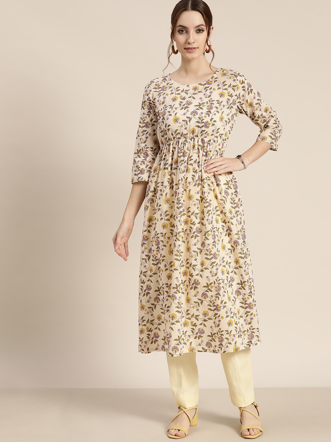 Moda Rapido Women Cream-Coloured & Purple Pure Cotton Ethnic Motifs Printed A-Line Kurta
Moda Rapido Women Cream-Coloured & Purple Pure Cotton Ethnic Motifs Printed A-Line Kurta