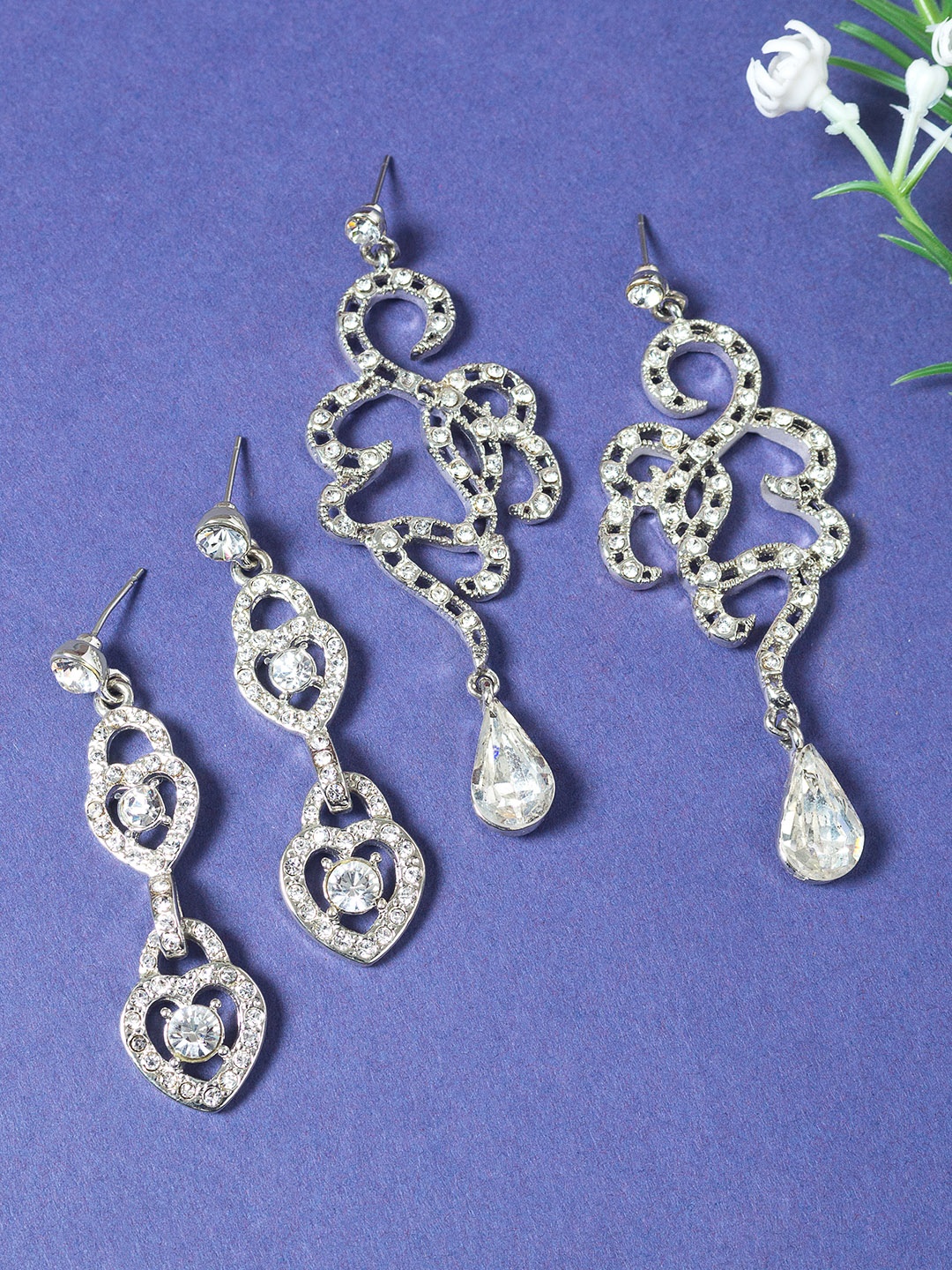 Golden Peacock Silver-Toned Heart Shaped Drop Earrings