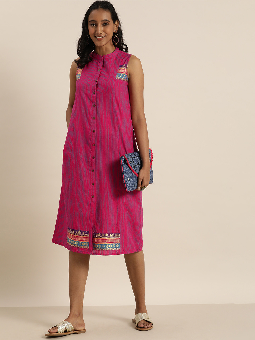 Taavi Pink Striped Woven Legacy Ethnic Shirt Midi Dress with Patch Work Detailing
Taavi Pink Striped Woven Legacy Ethnic Shirt Midi Dress with Patch Work Detailing